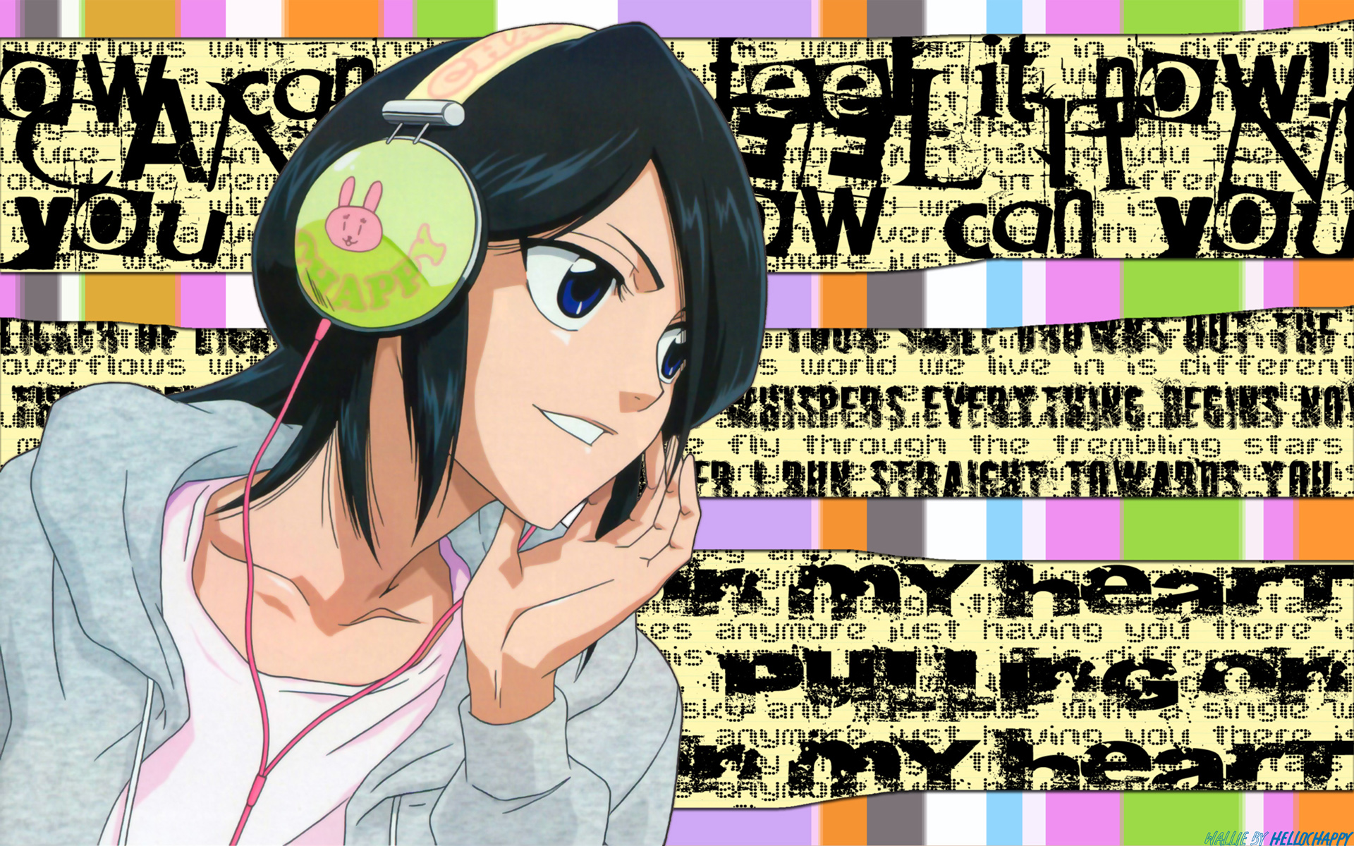 headphones, text, Bleach, typography, Kuchiki Rukia, anime - desktop wallpaper