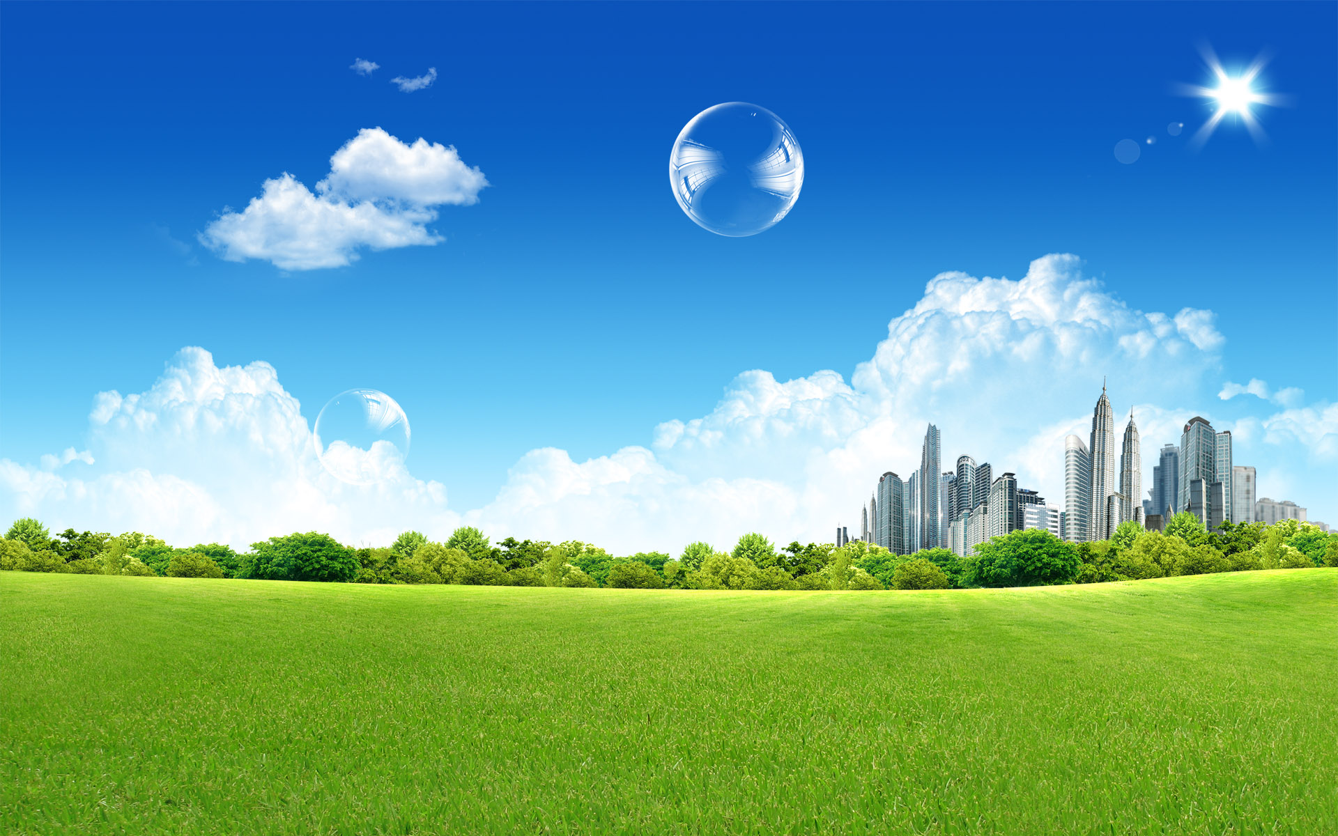 cityscapes, grass, buildings, skyscapes - desktop wallpaper