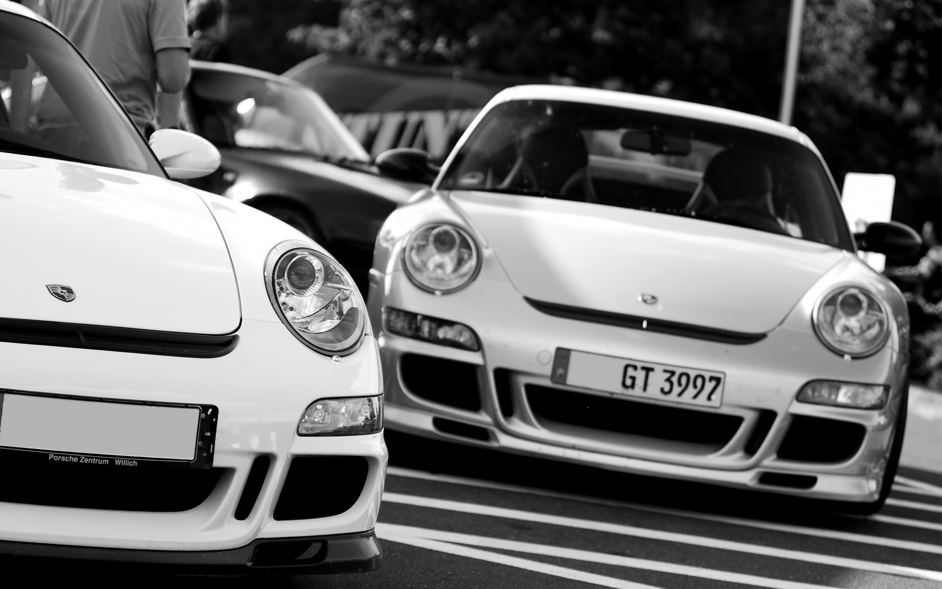 Porsche, cars, monochrome - desktop wallpaper