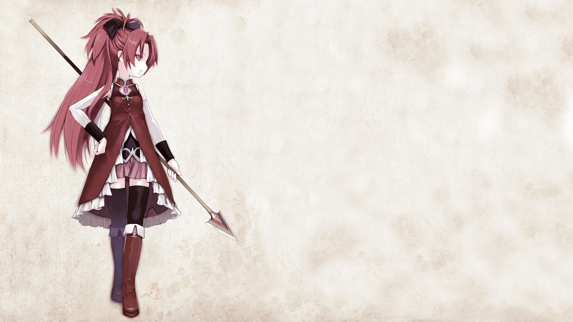 redheads, Mahou Shoujo Madoka Magica, Sakura Kyouko, anime, spears, anime girls - desktop wallpaper