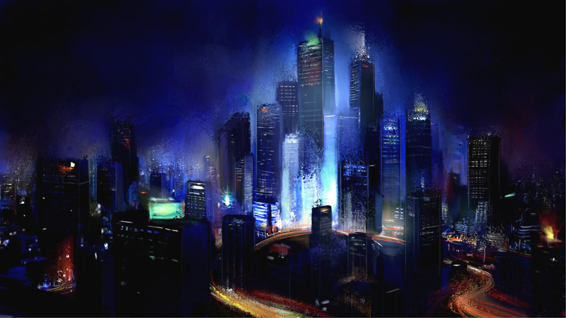 cityscapes, night, skyscrapers, artwork, Philip Straub - desktop wallpaper