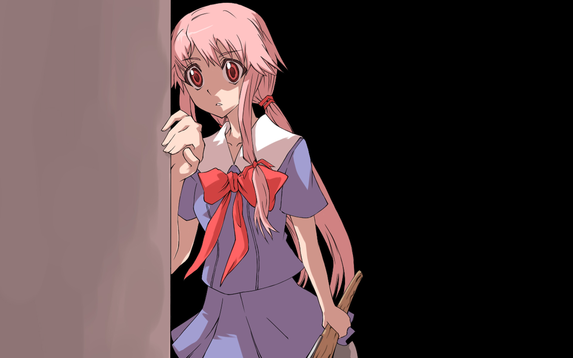 school uniforms, pink hair, twintails, bows, anime, pink eyes, anime girls, Mirai Nikki, Gasai Yuno - desktop wallpaper