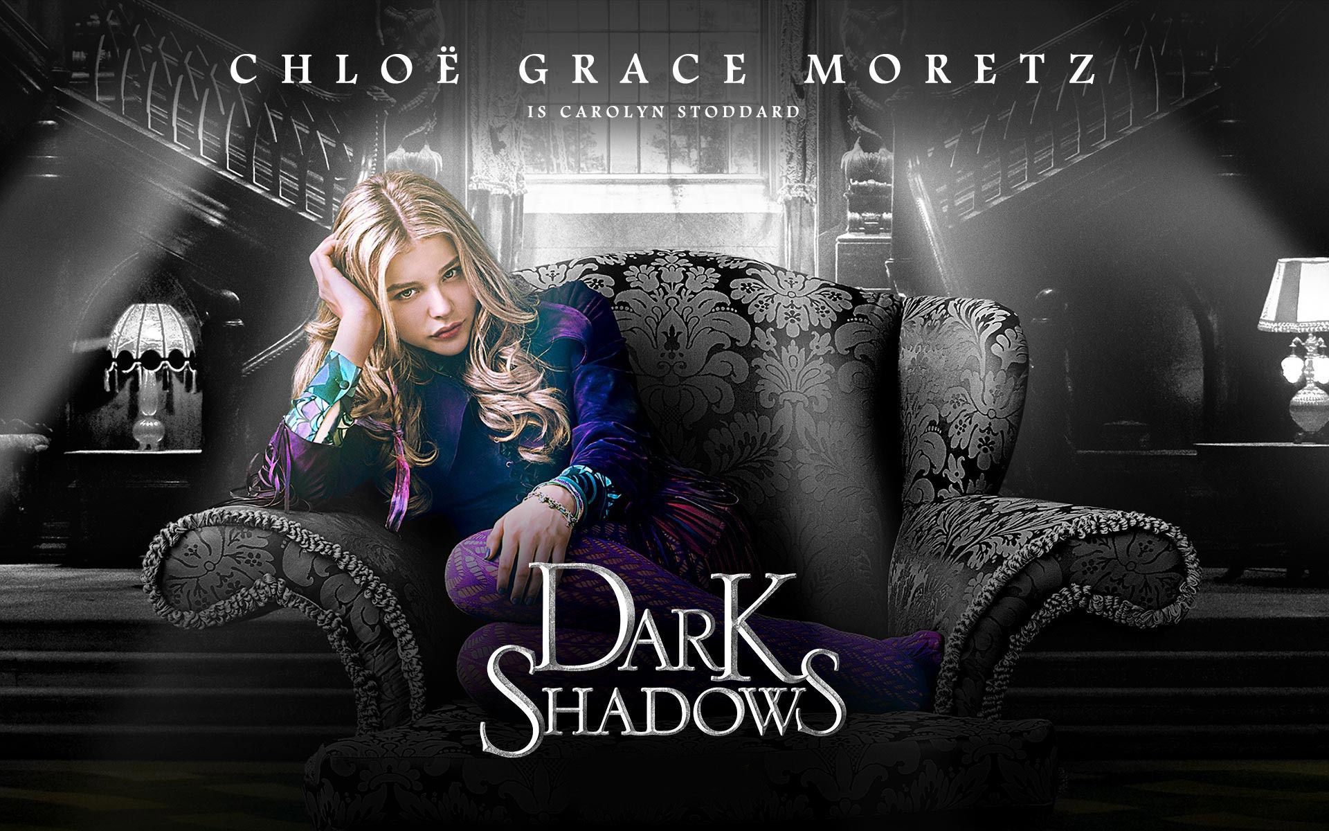 blondes, movies, actress, vampires, Chloe Moretz, monochrome, Dark Shadows - desktop wallpaper
