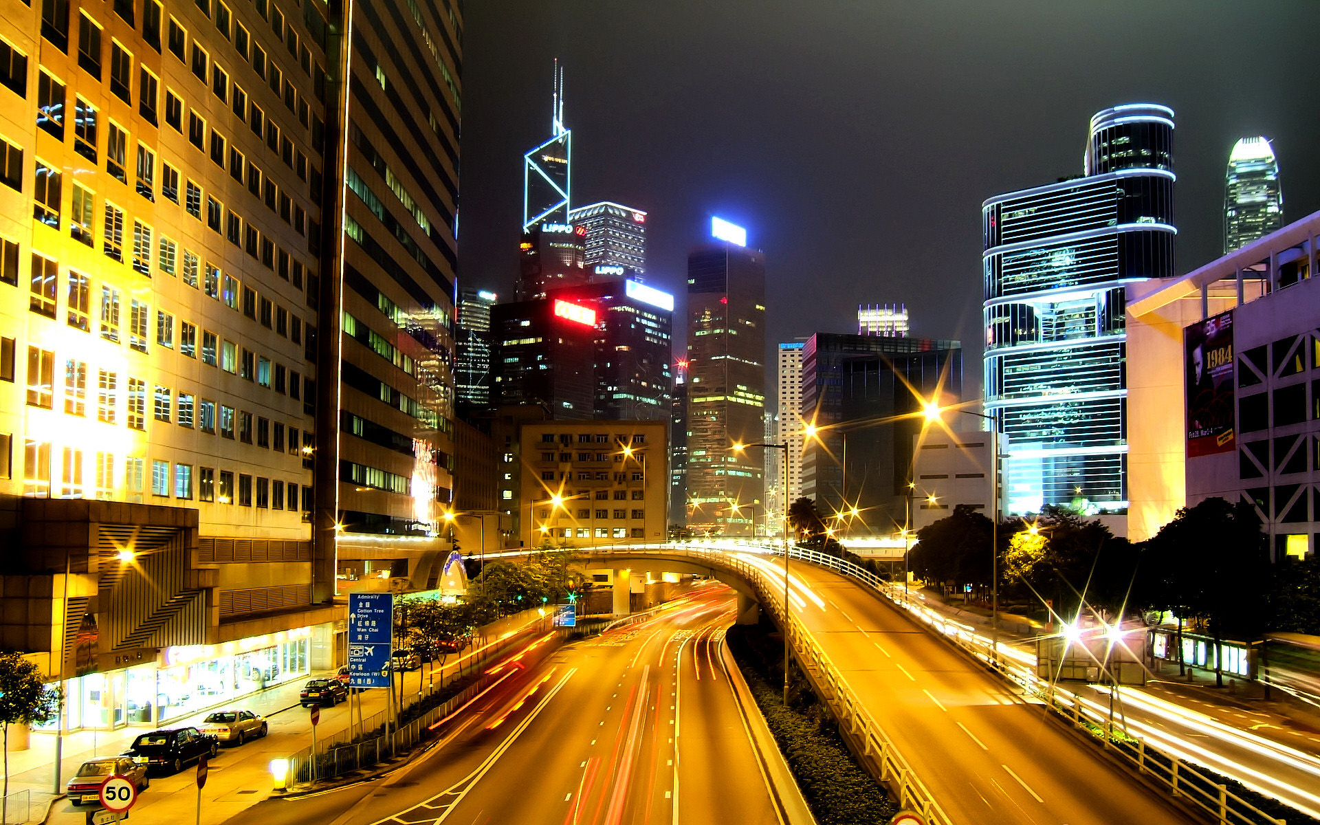 cityscapes, architecture, buildings, Hong Kong, roads, city lights - desktop wallpaper