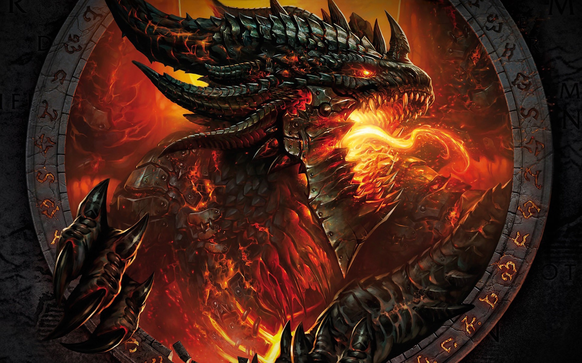 video games, dragons, World of Warcraft, fire, horns, fantasy art, deathwing, artwork, World of Warcraft: Cataclysm - desktop wallpaper