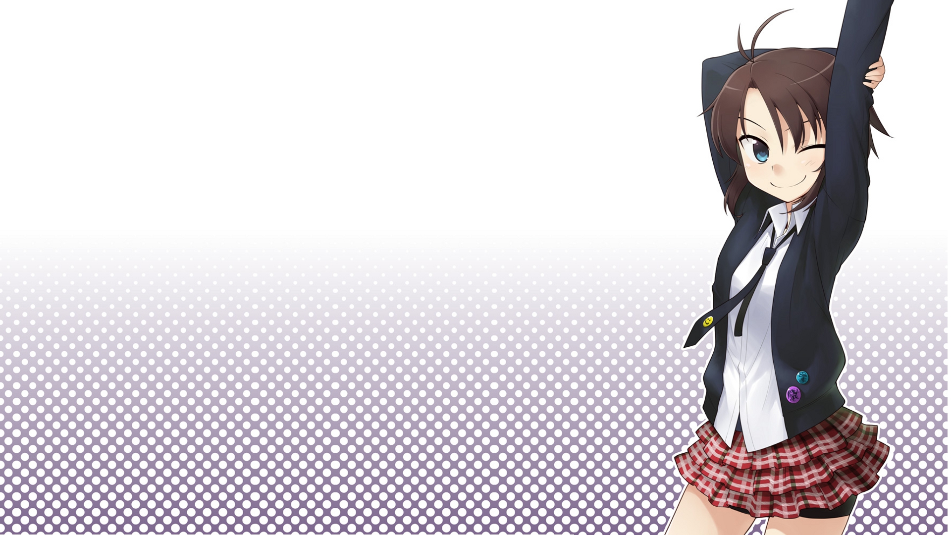 brunettes, blue eyes, school uniforms, skirts, anime, anime girls, Kikuchi Makoto, Idolmaster - desktop wallpaper