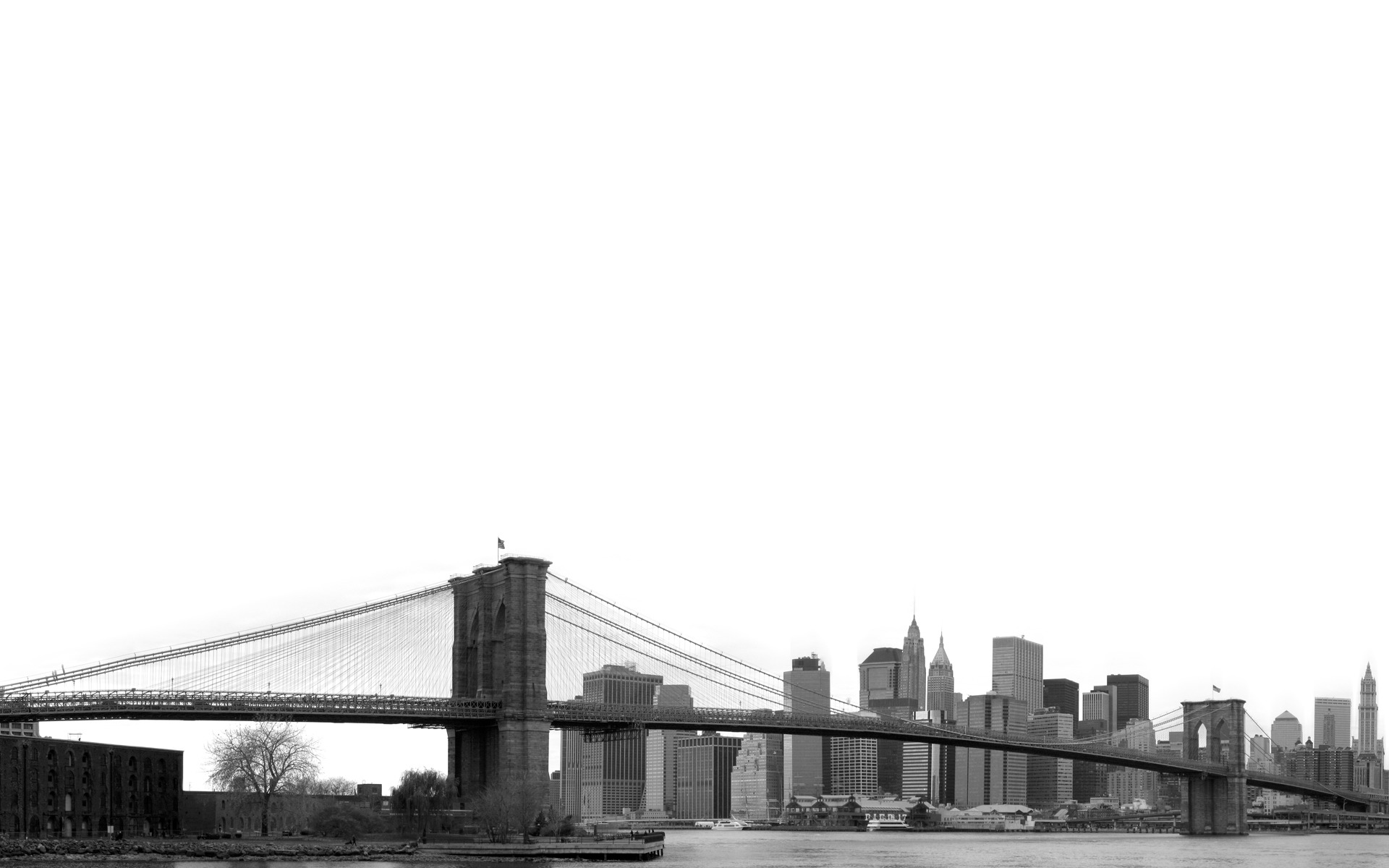 cityscapes, architecture, bridges, buildings, Brooklyn Bridge, New York City, grayscale, monochrome - desktop wallpaper