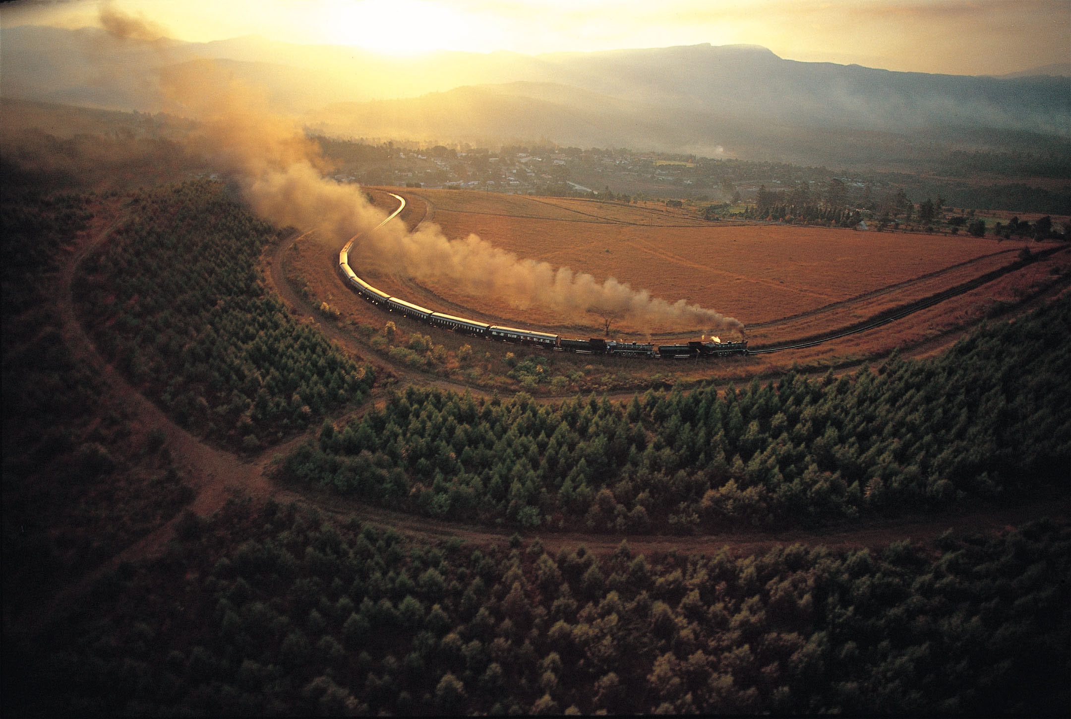landscapes, trees, trains, railroad tracks, vehicles, countryside - desktop wallpaper