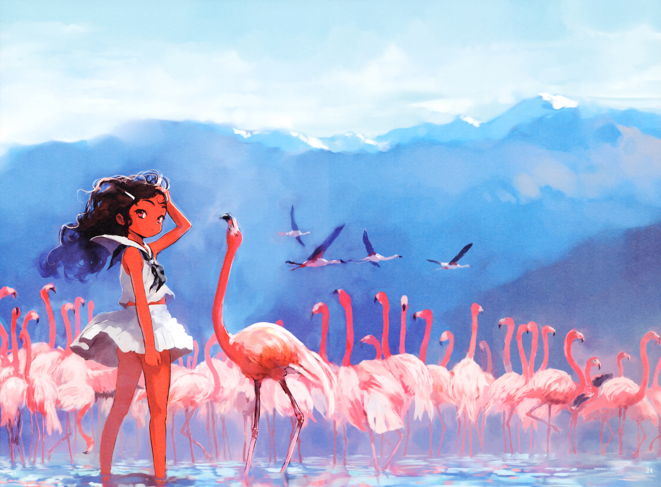 flamingos, anime - desktop wallpaper
