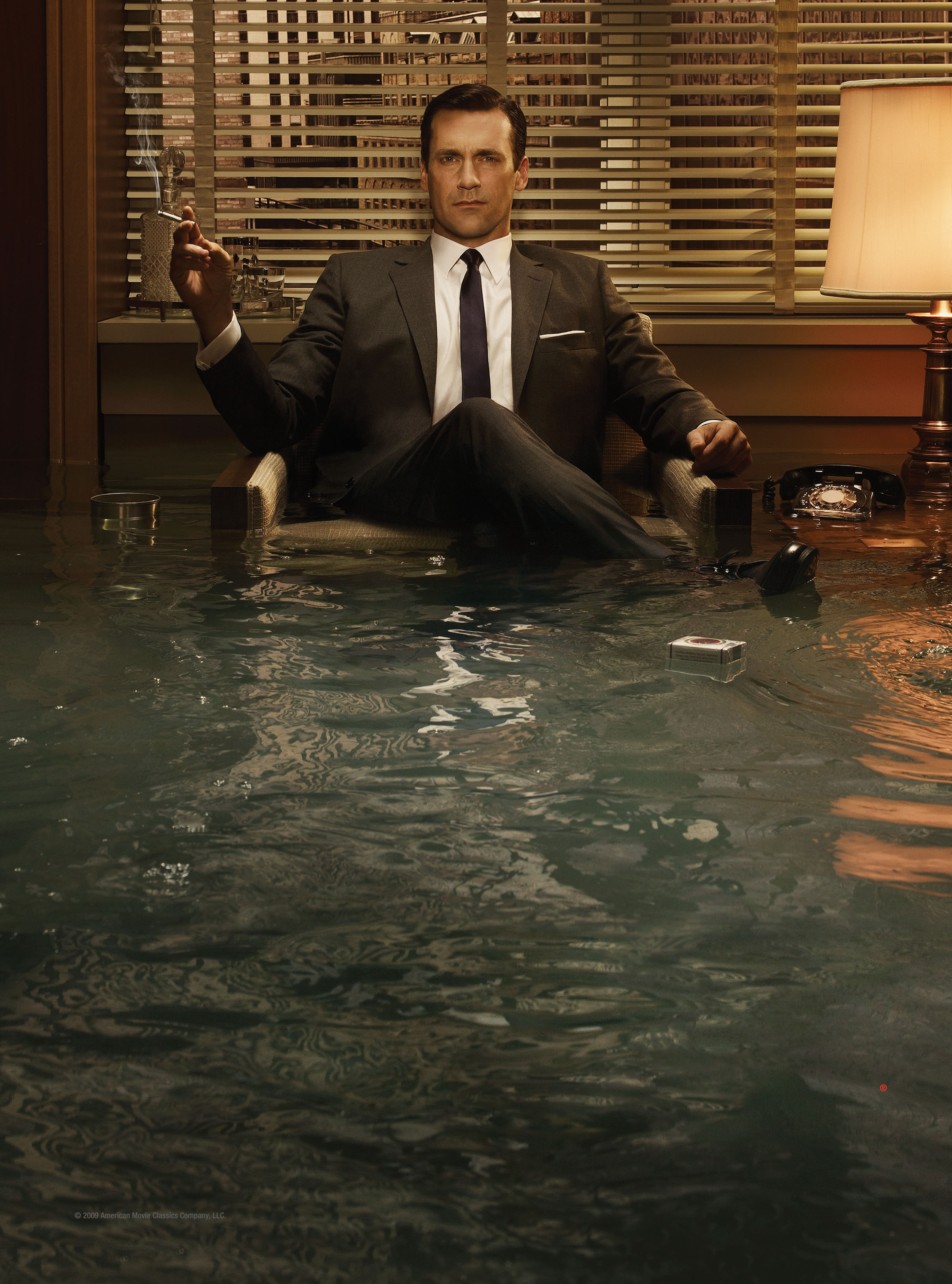 water, Mad Men, lamps, chairs, flood, Jon Hamm, cigarettes - desktop wallpaper