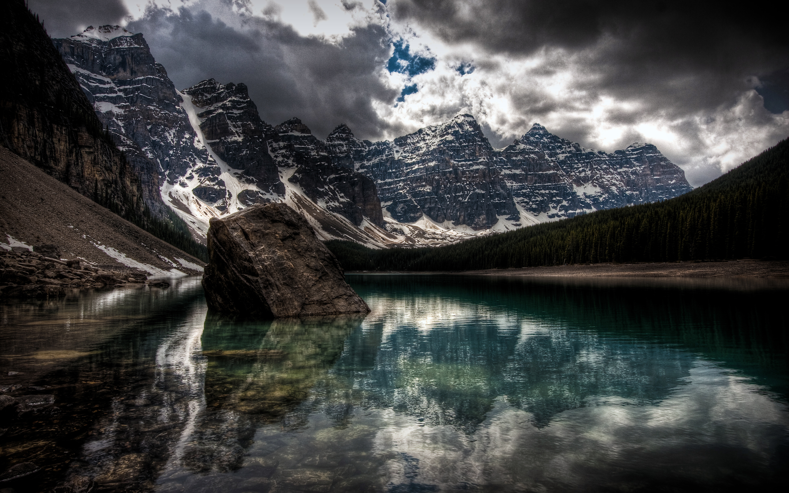 water, mountains, nature, winter, snow, lakes, HDR photography - desktop wallpaper