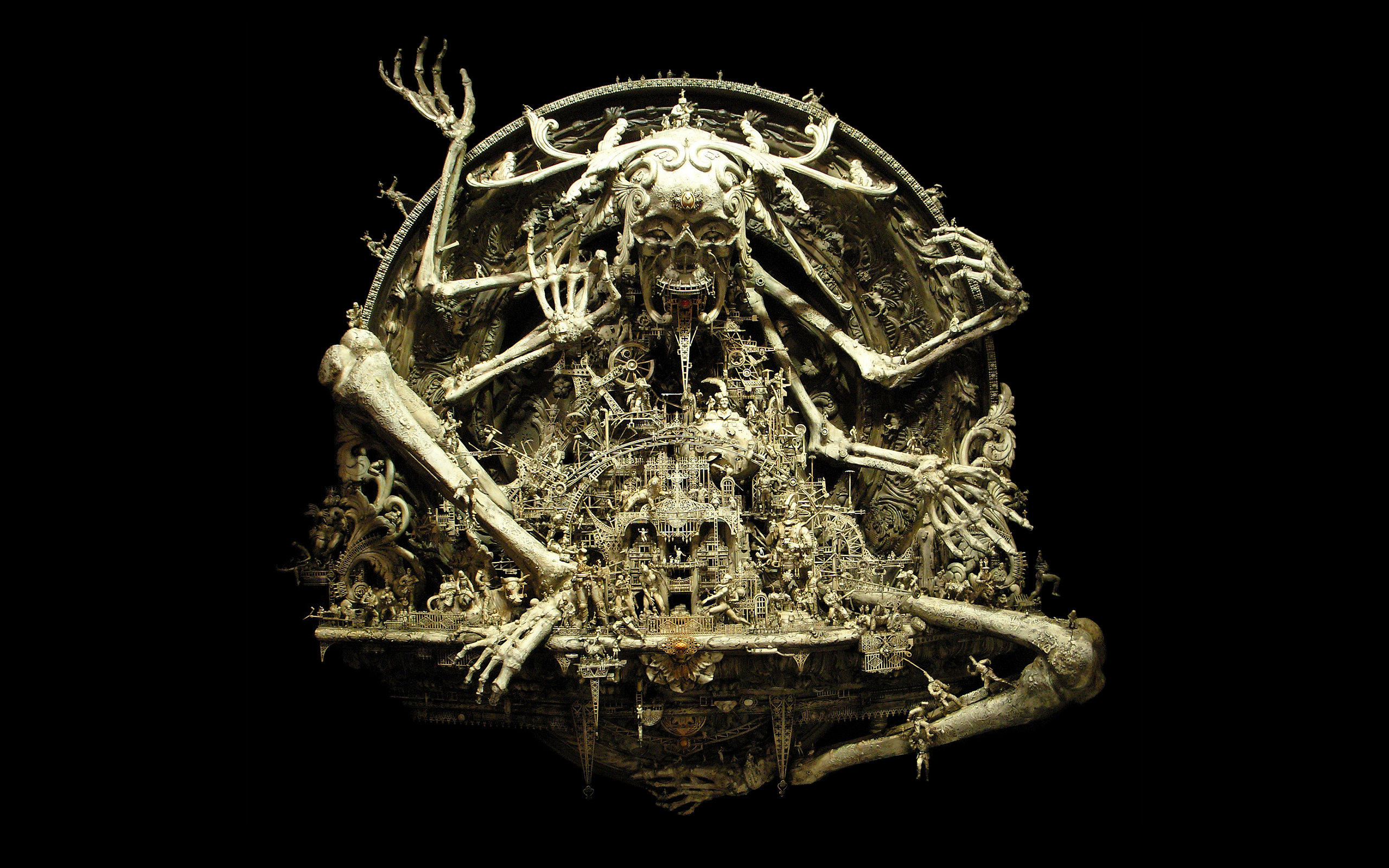 sculptures, bones, kris kuksi, Divinity, black background - desktop wallpaper