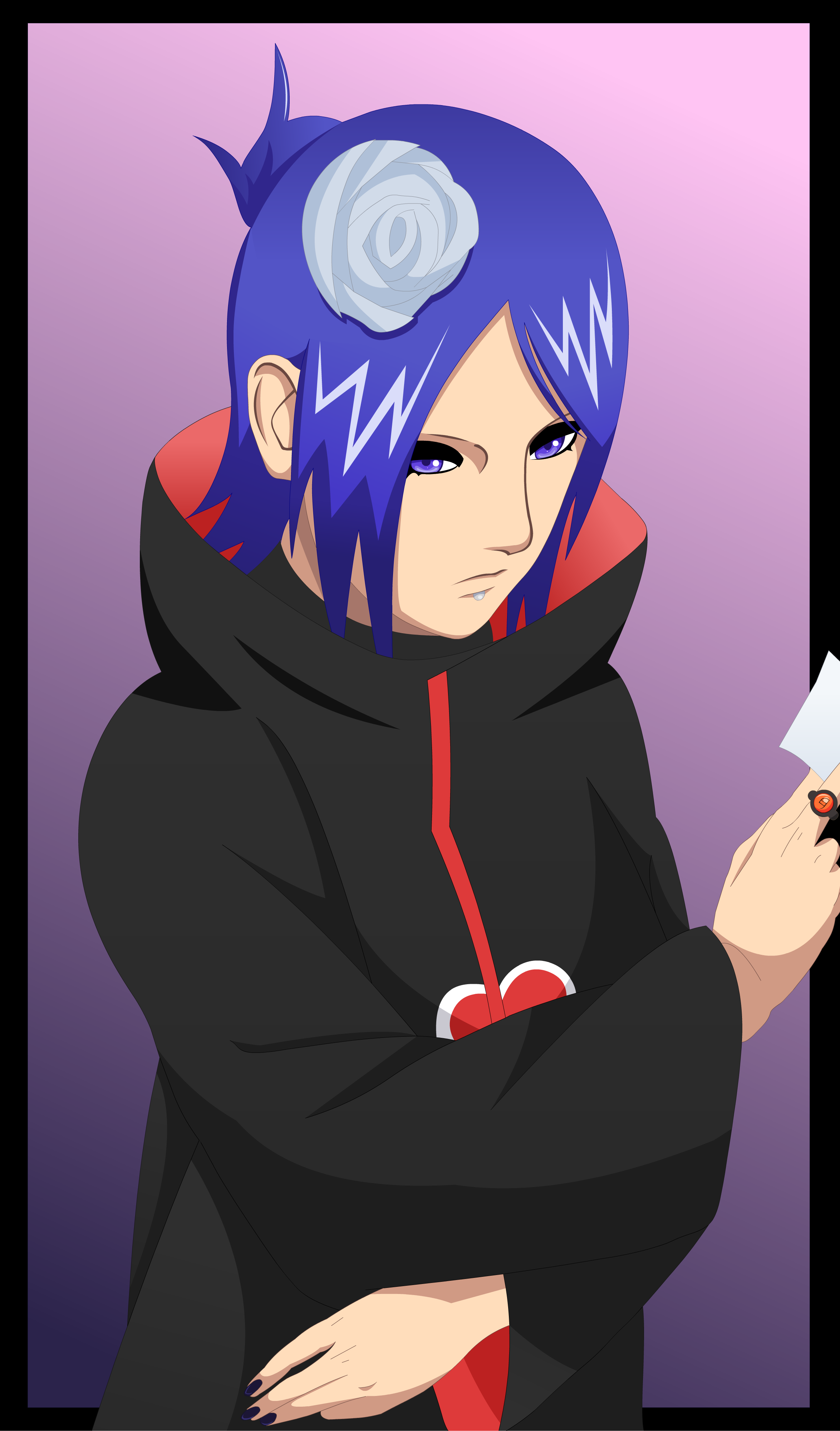 vectors, Naruto: Shippuden, Akatsuki, blue hair, Konan, simple background, flower in hair - desktop wallpaper