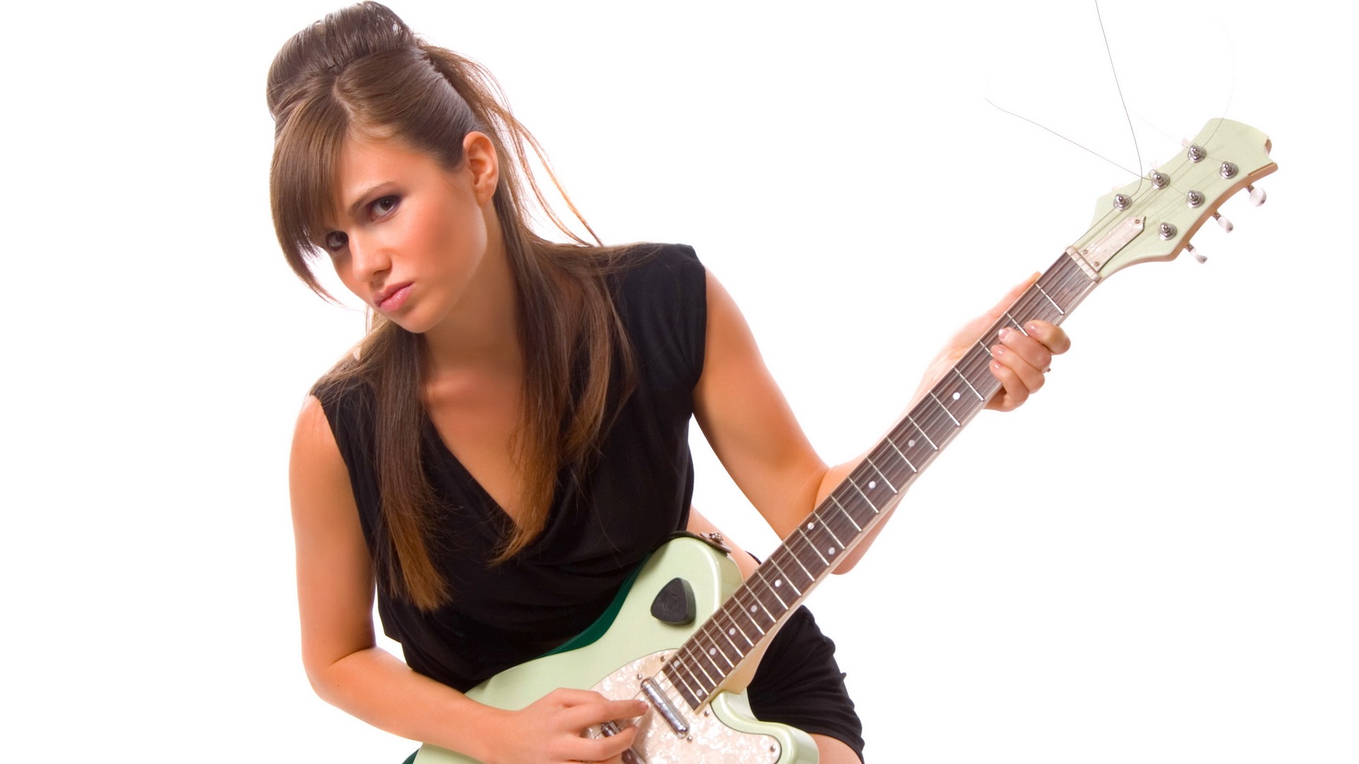 brunettes, women, music, models, rocks, guitars, guitarists - desktop wallpaper