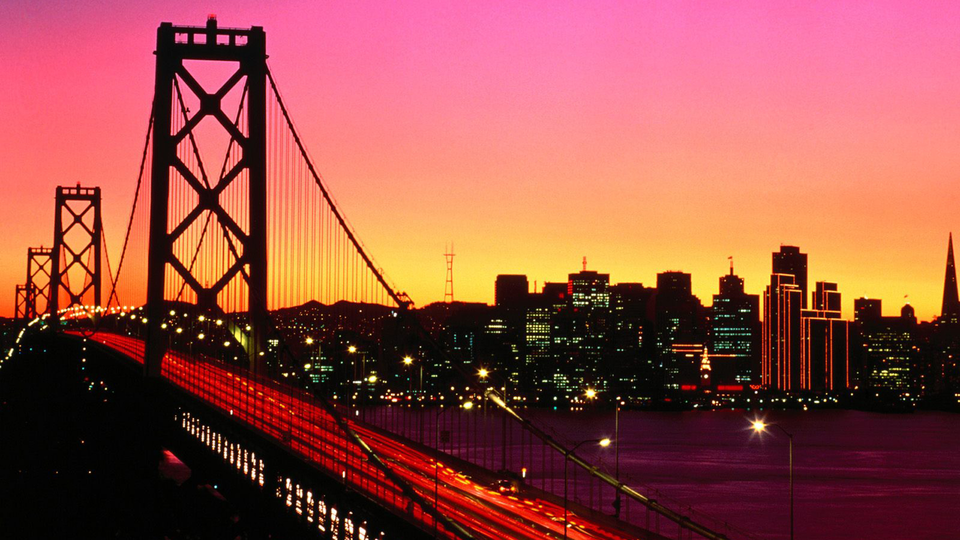 sunset, cityscapes, bridges, buildings, San Francisco, long exposure - desktop wallpaper