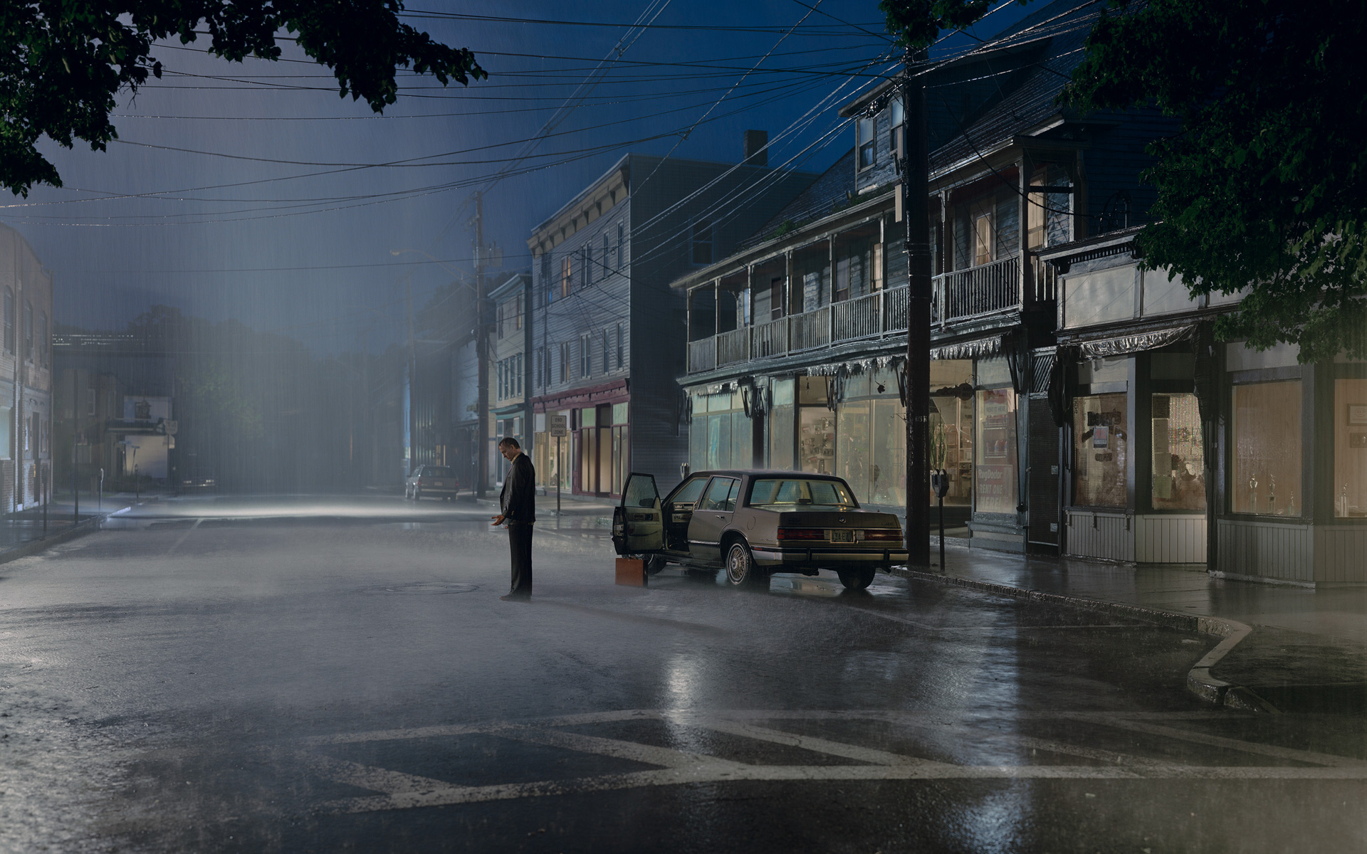 streets, night, rain, cars - desktop wallpaper