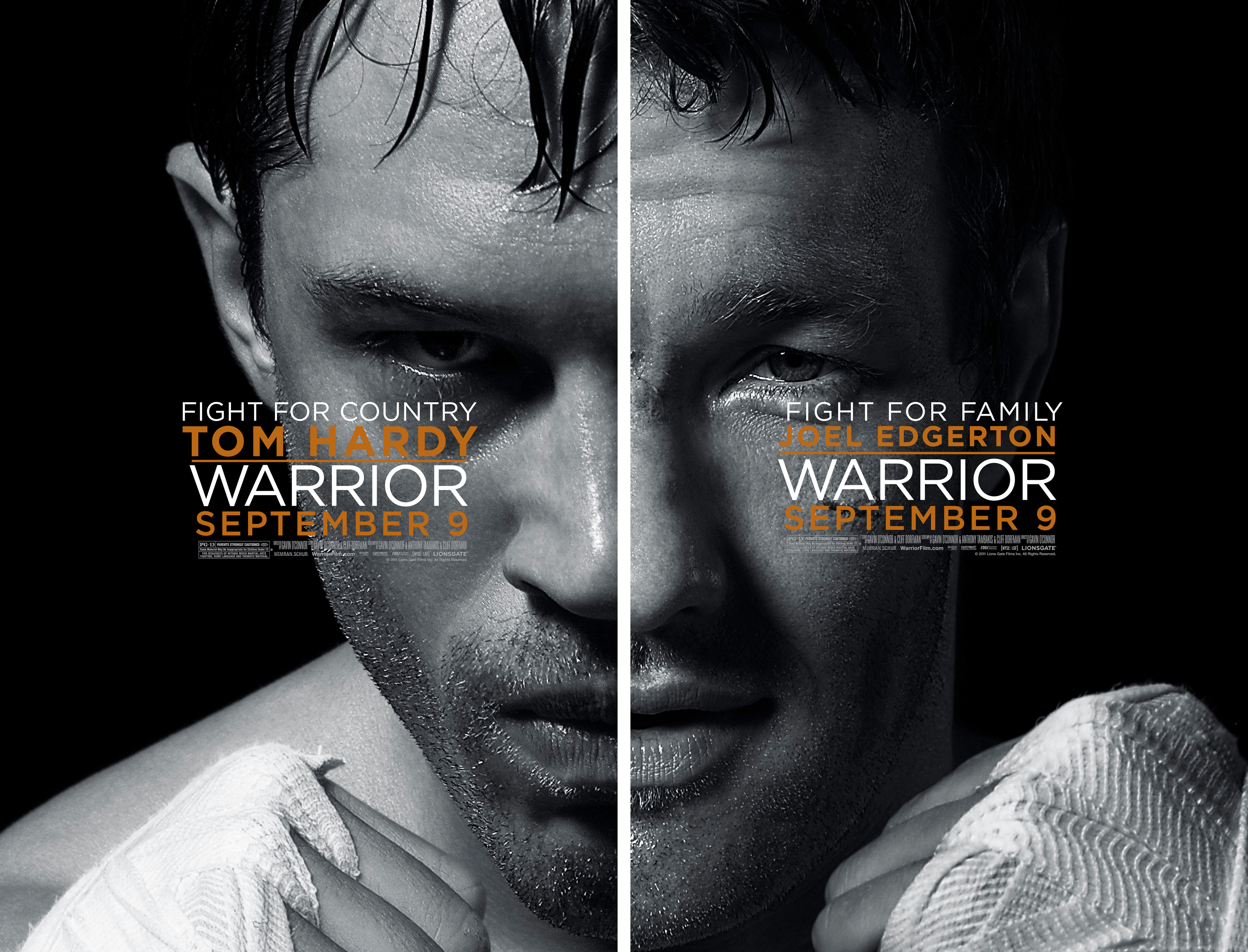 movies, fight, MMA, monochrome, warriors, movie posters, Tom Hardy, Joel Edgerton - desktop wallpaper