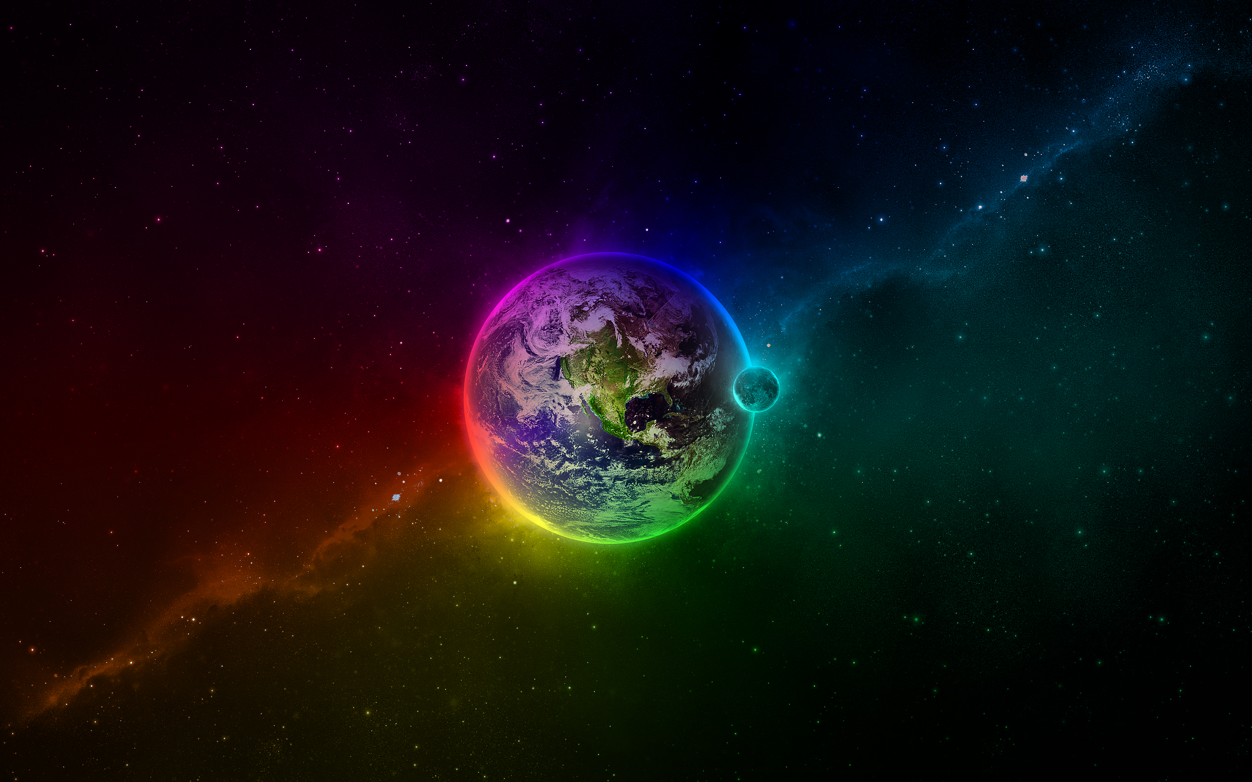 outer space, stars, planets, Earth, rainbows - desktop wallpaper