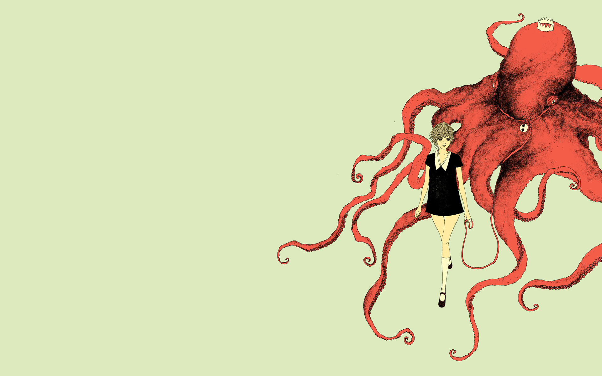 women, octopuses, somefield, Barnaby Ward - desktop wallpaper