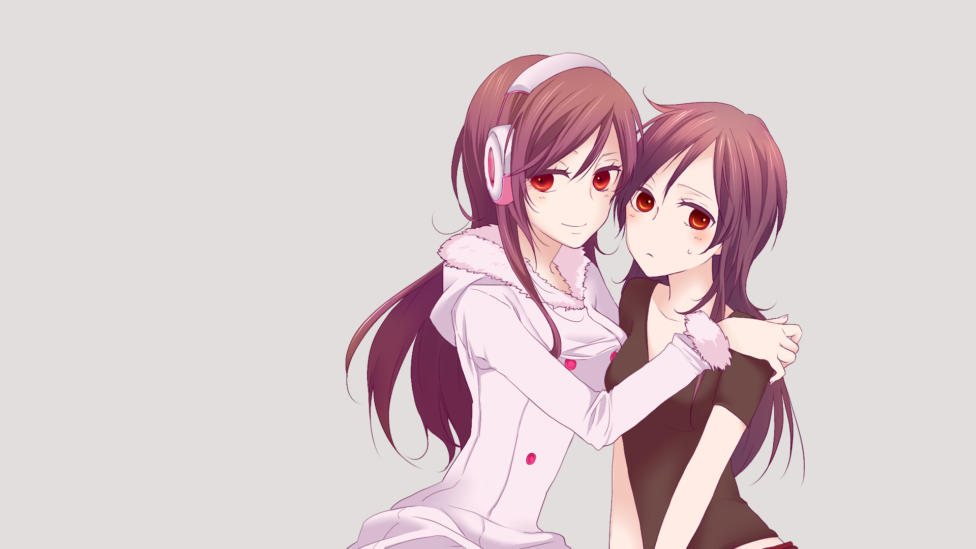Две аниме девушки обнимаются