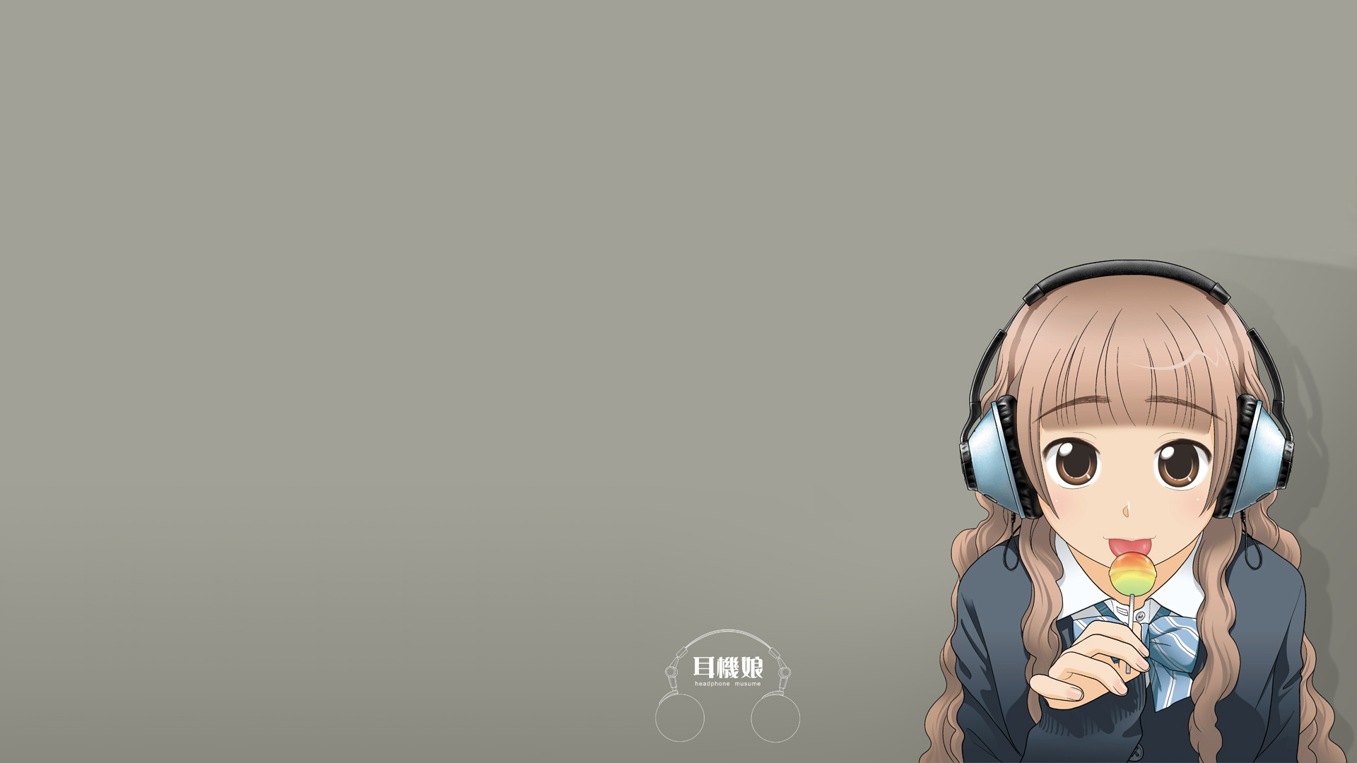 headphones, school uniforms, lollipops, anime, simple background, anime girls - desktop wallpaper