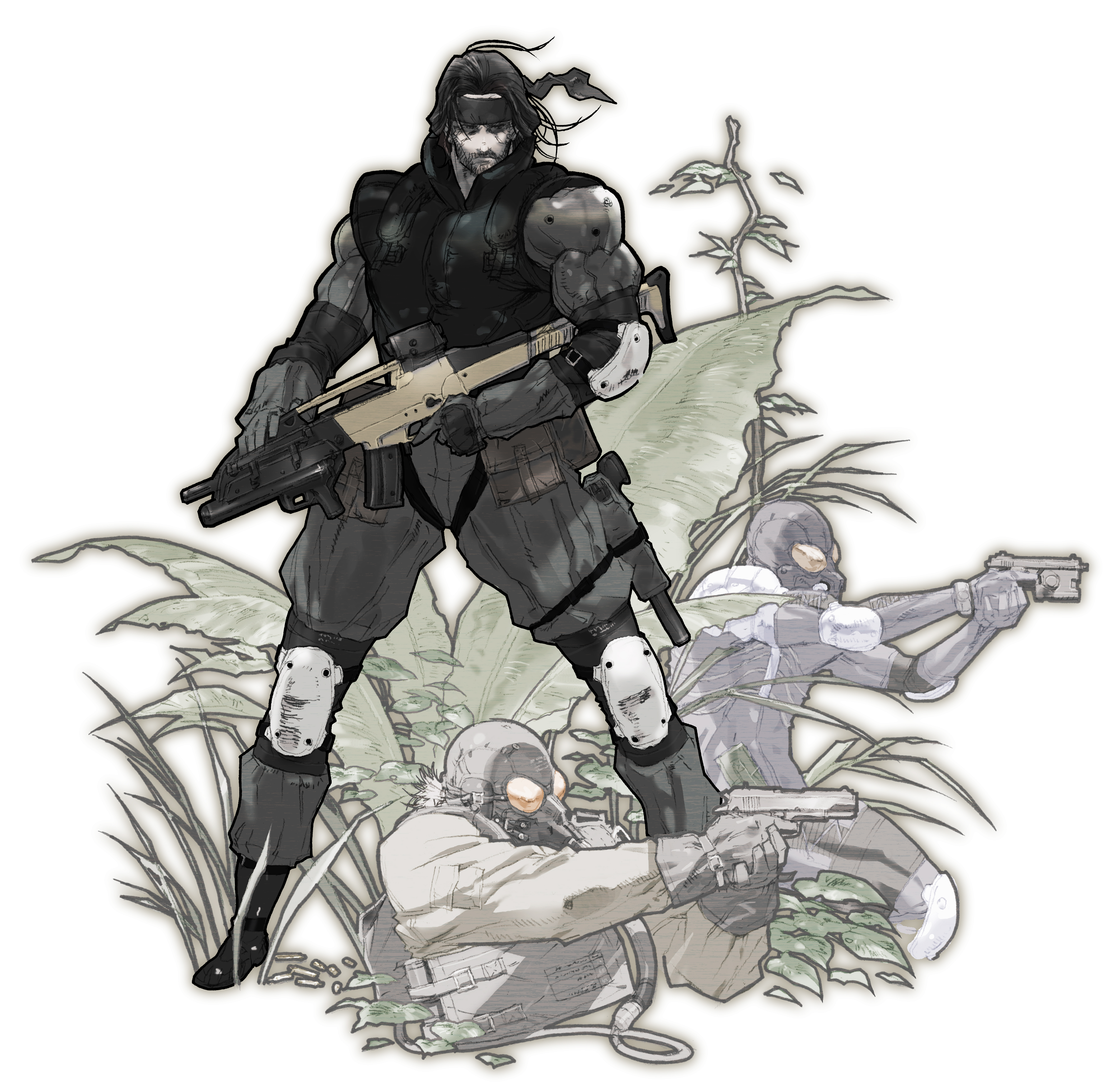 guns, Metal Gear Solid, Solid Snake, Raiden, fan art, white background, XM8 - desktop wallpaper