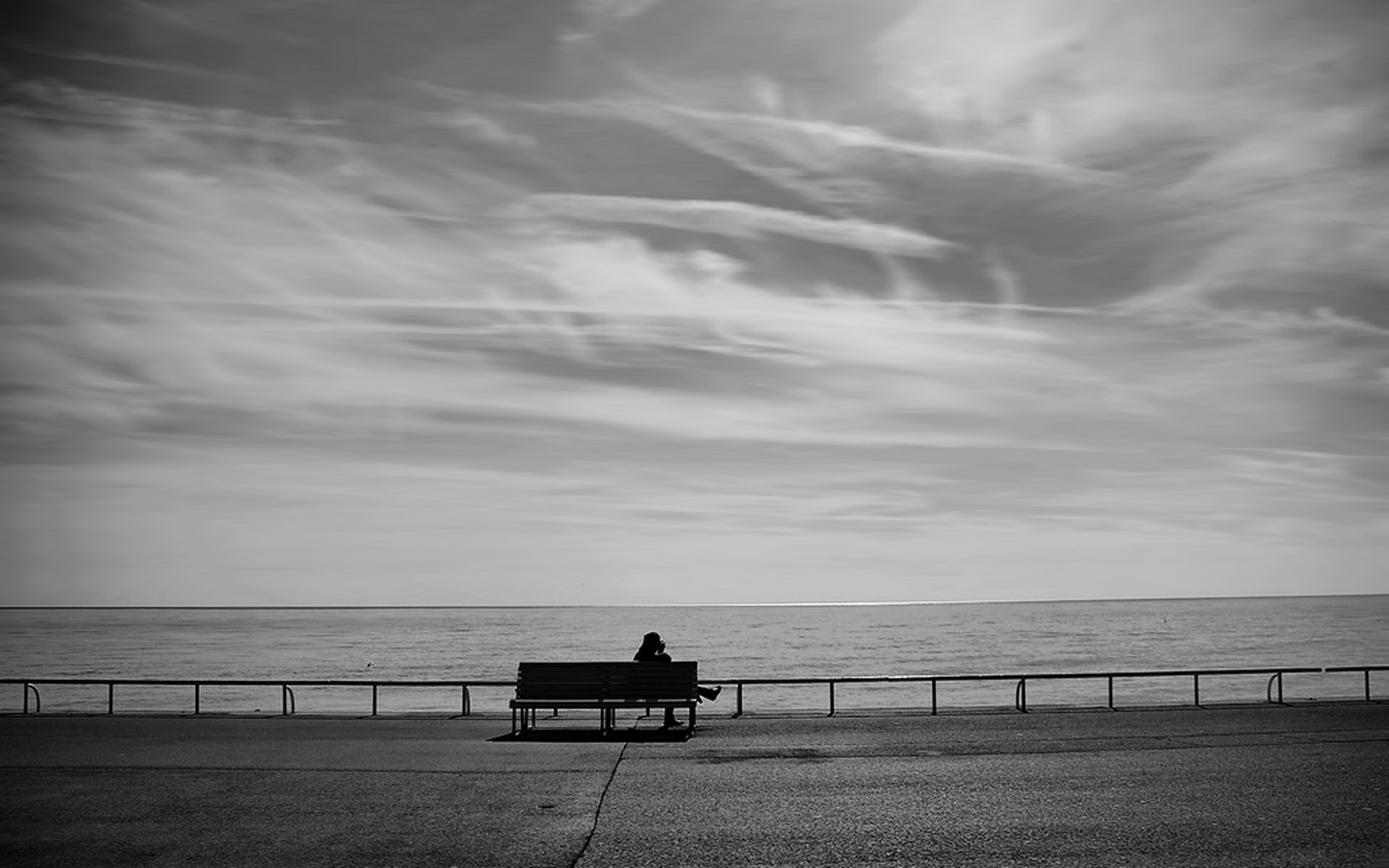 bench, lonely, grayscale, sitting, beaches - desktop wallpaper