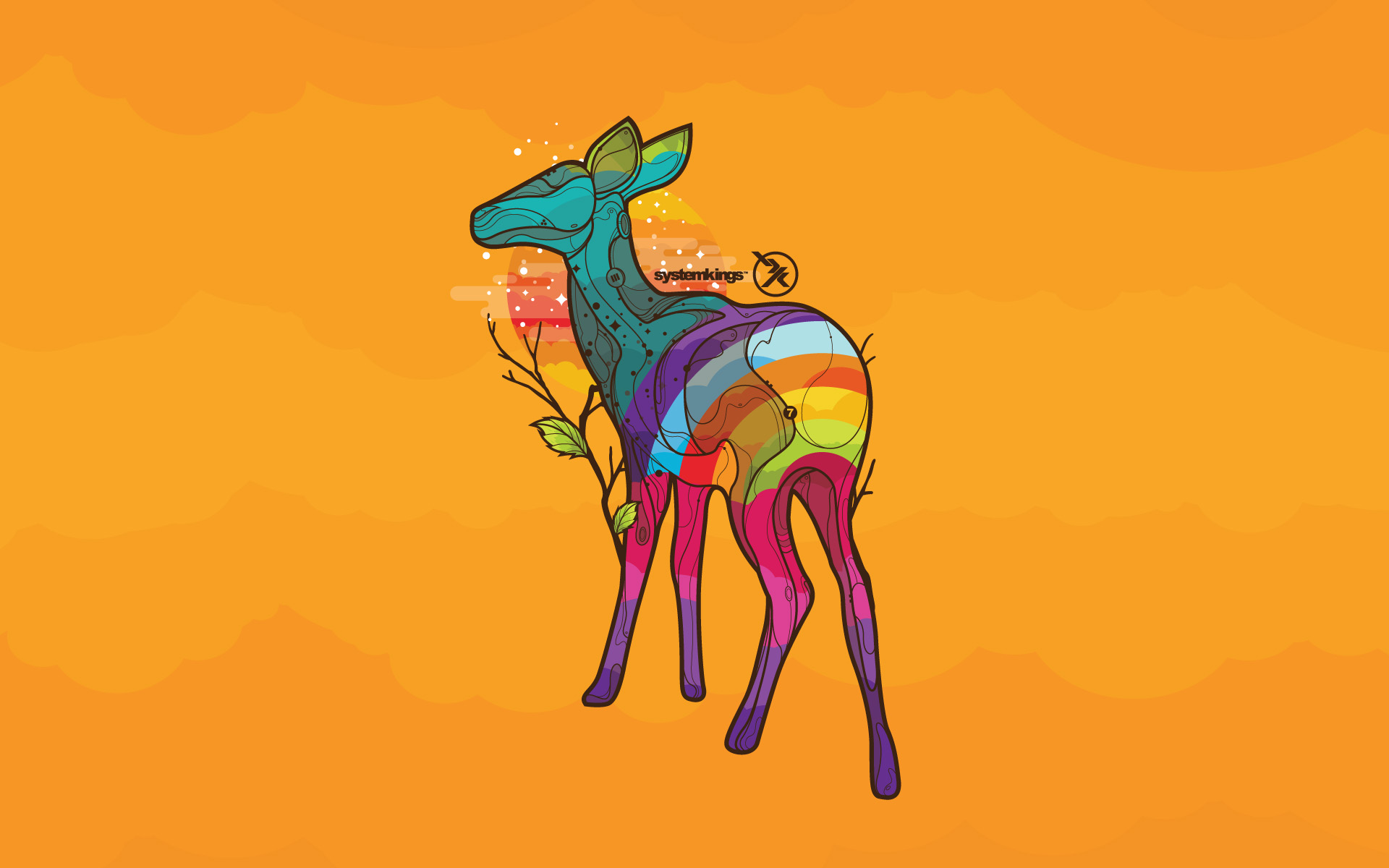 multicolor, animals, deer, digital art, pop art, yellow background - desktop wallpaper