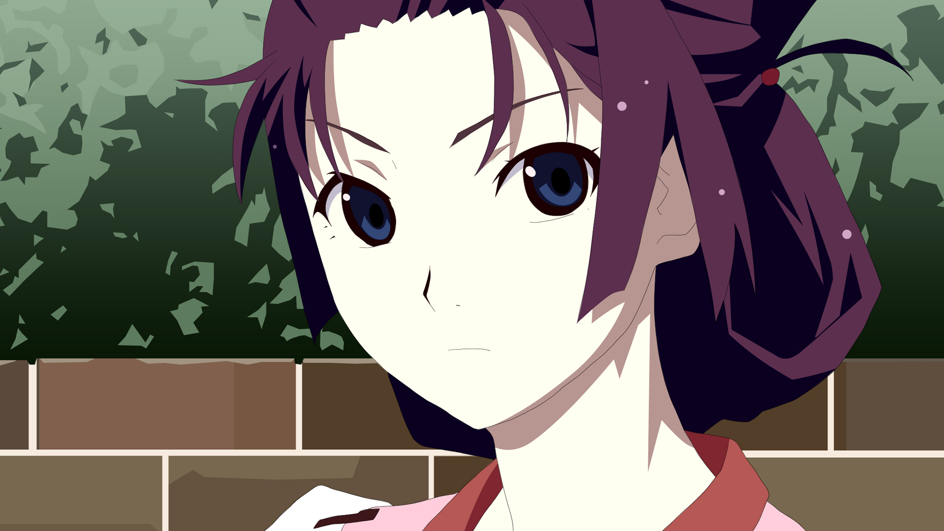 blue eyes, Bakemonogatari, purple hair, Senjougahara Hitagi, anime, anime girls, Monogatari series - desktop wallpaper