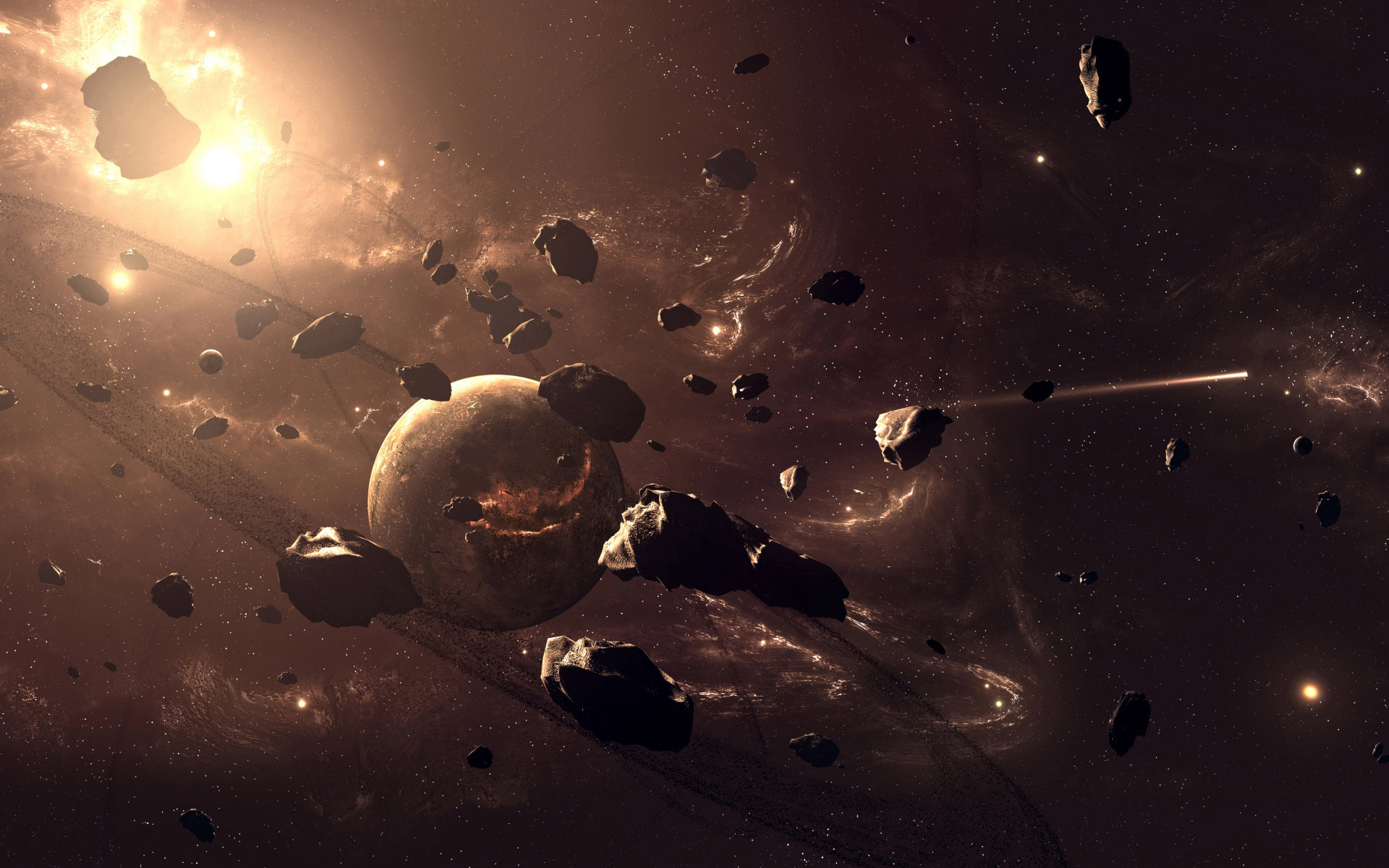 outer space, planets, rocks, asteroids - desktop wallpaper