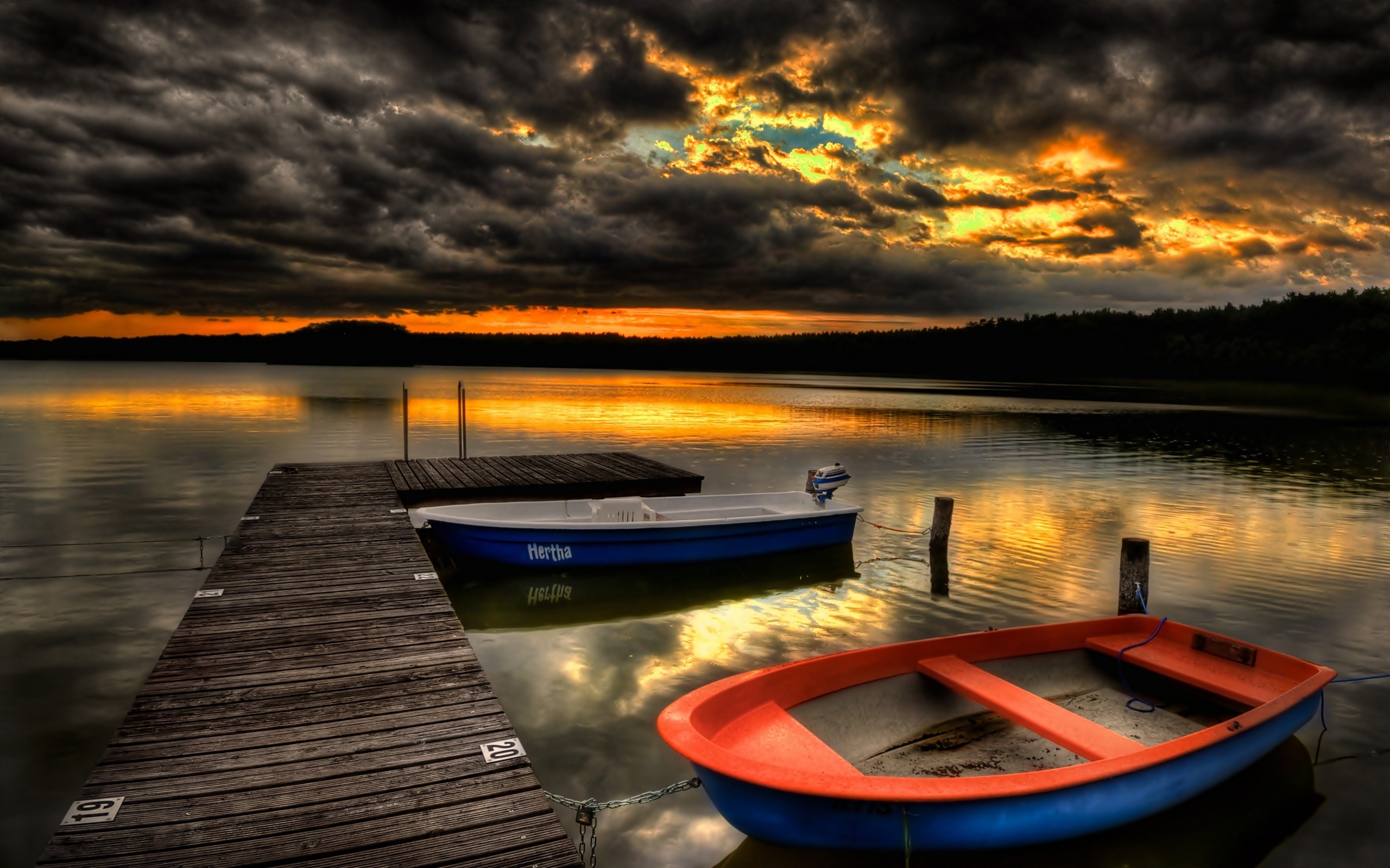 sunset, landscapes, nature, ships, piers, HDR photography - desktop wallpaper