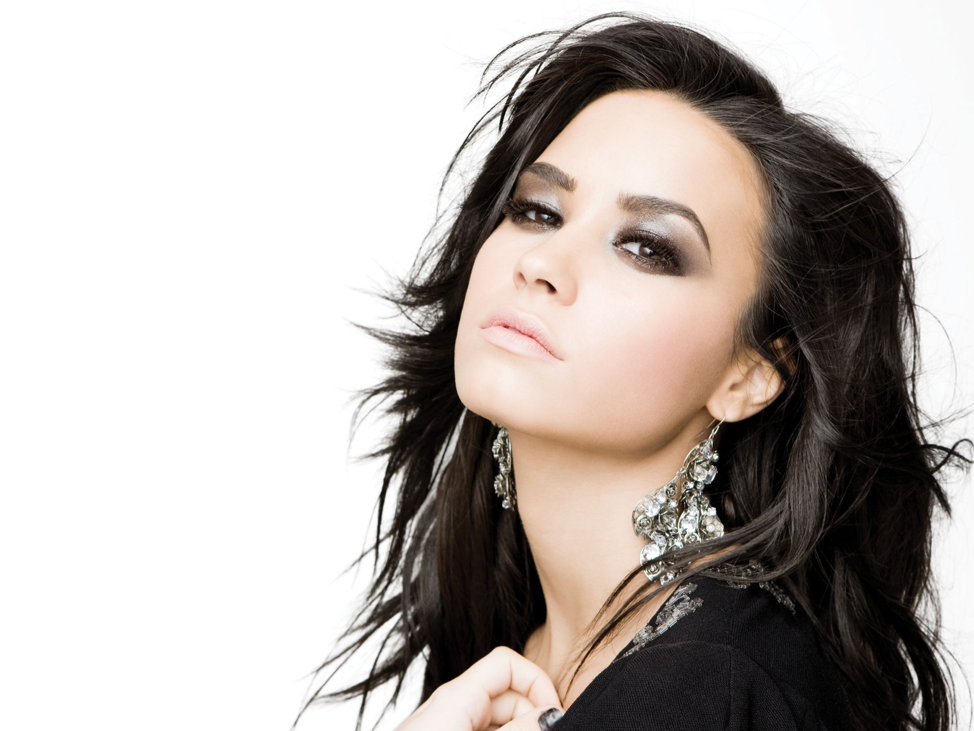 brunettes, women, close-up, Demi Lovato, faces, white background - desktop wallpaper