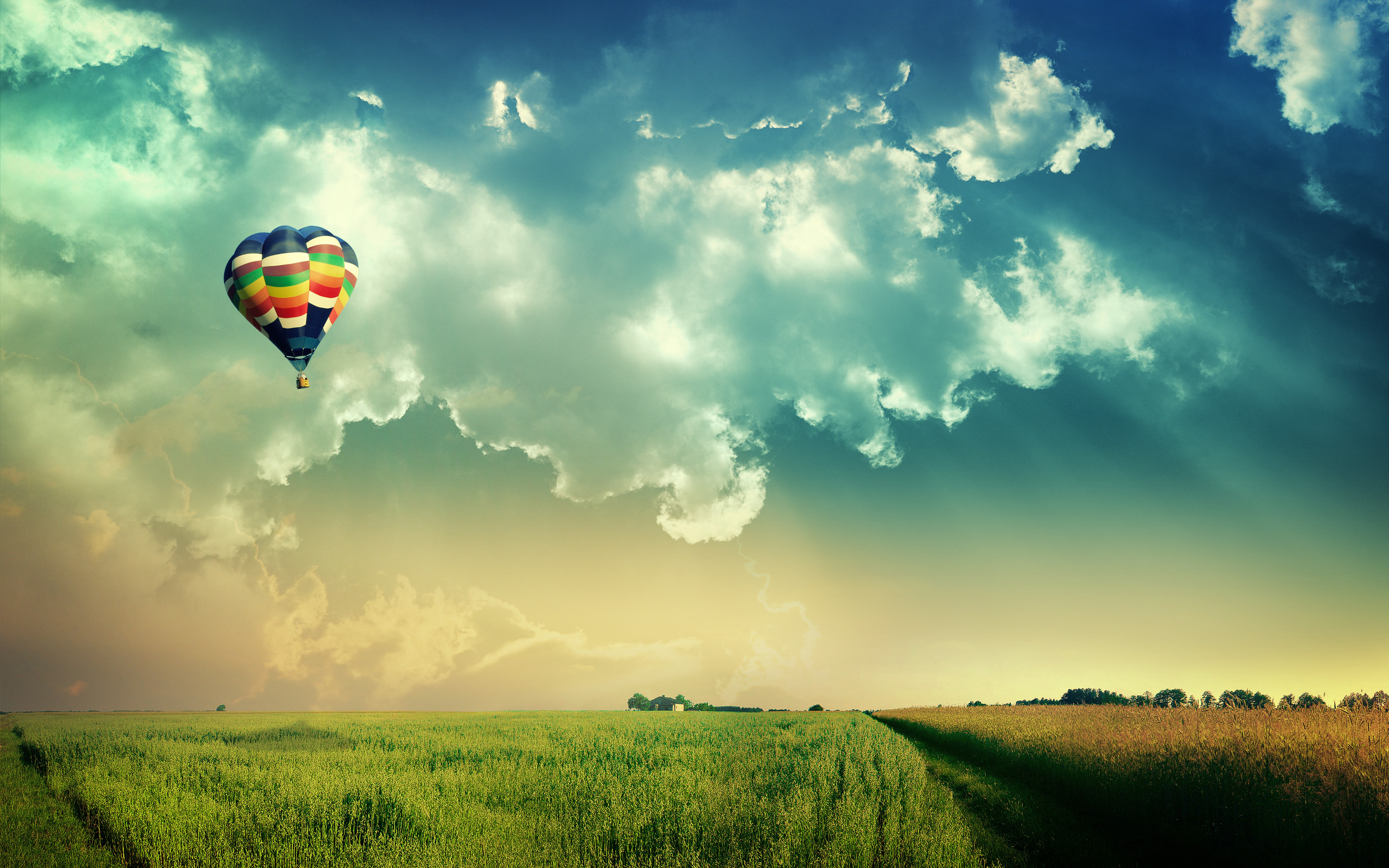 clouds, landscapes, nature, fields, hot air balloons, skyscapes - desktop wallpaper