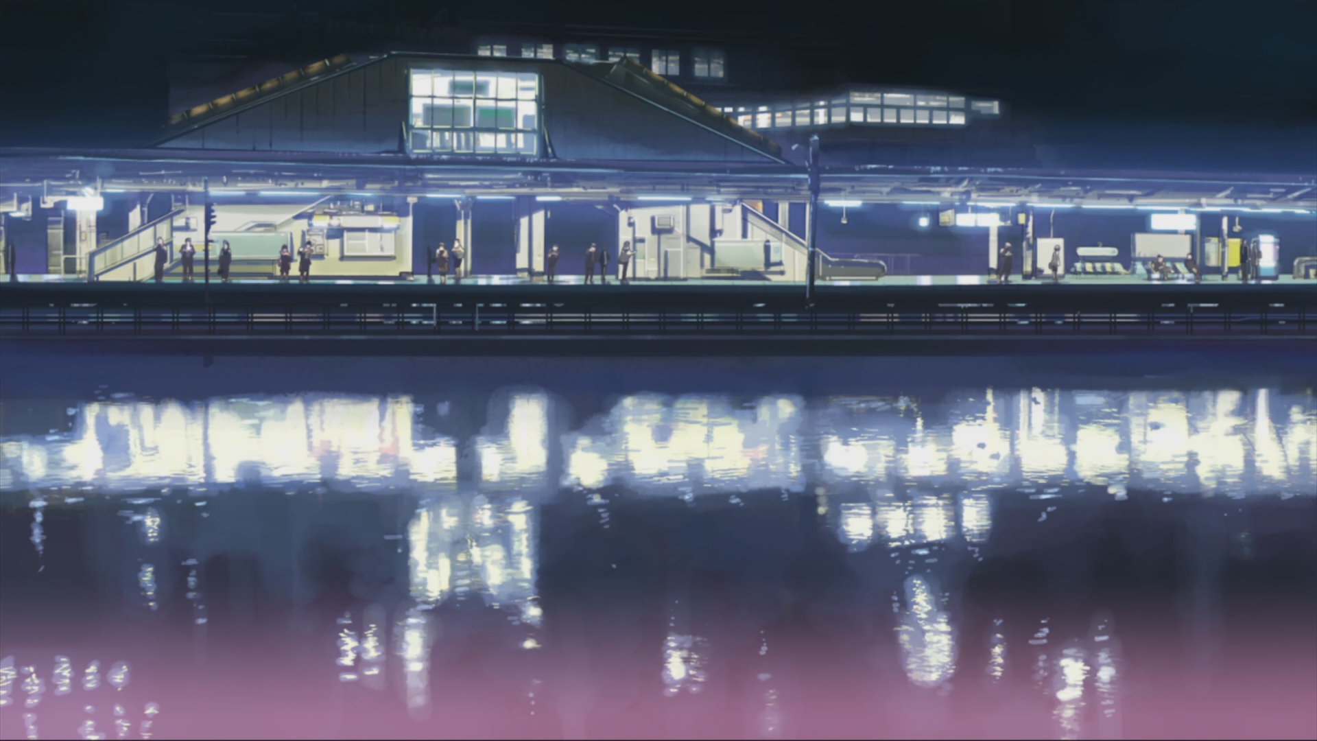 Makoto Shinkai, train stations, 5 Centimeters Per Second, artwork, anime, reflections - desktop wallpaper