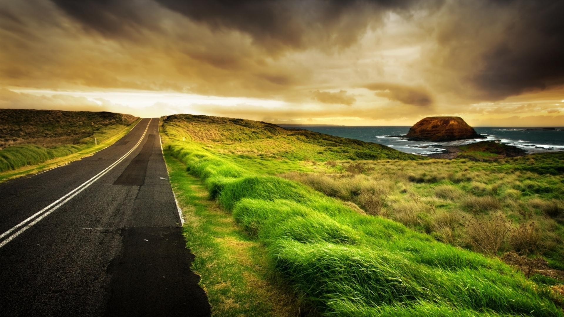 clouds, landscapes, horizon, roads, HDR photography - desktop wallpaper