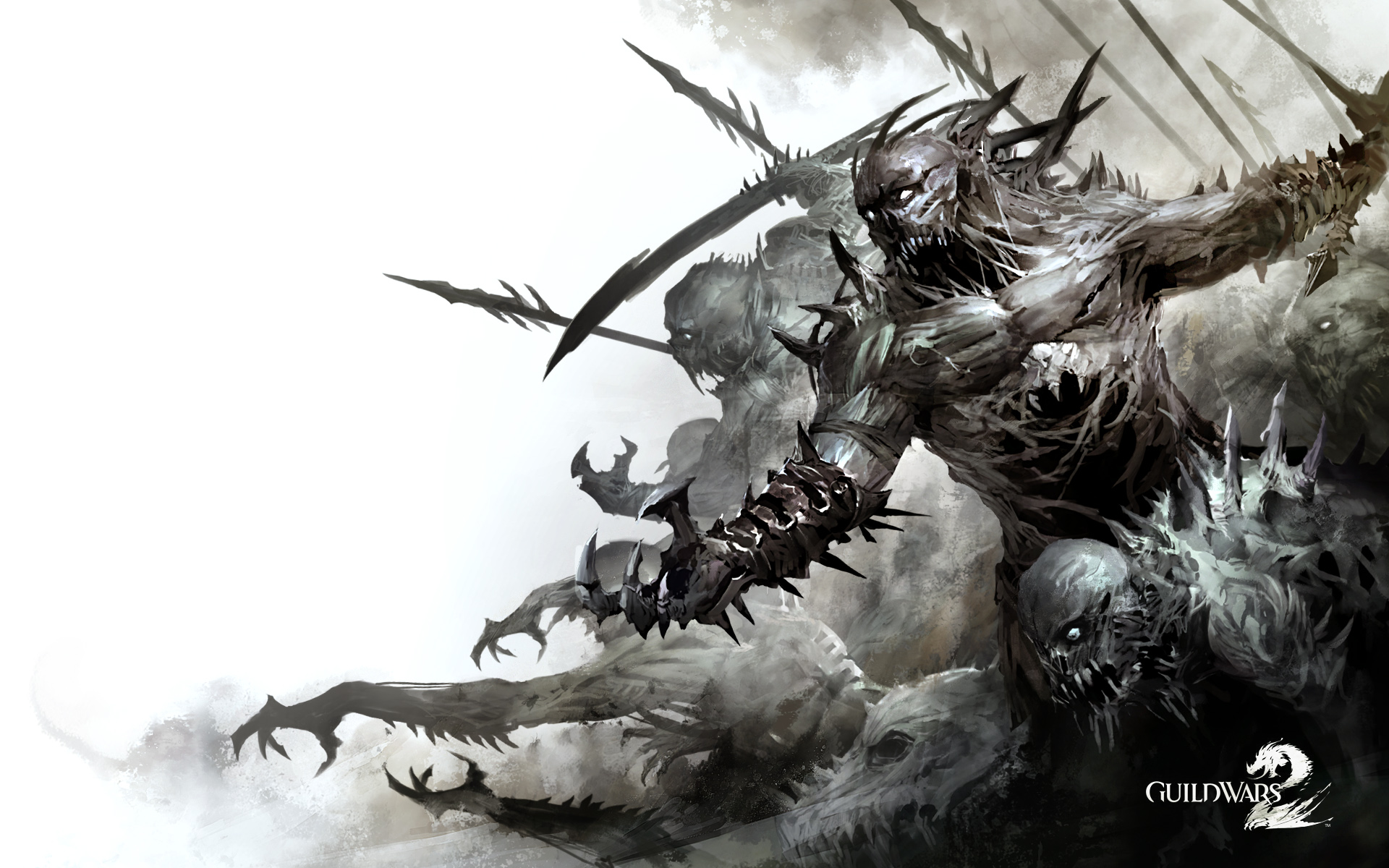 video games, monsters, zombies, fantasy art, battles, monochrome, Guild Wars 2 - desktop wallpaper