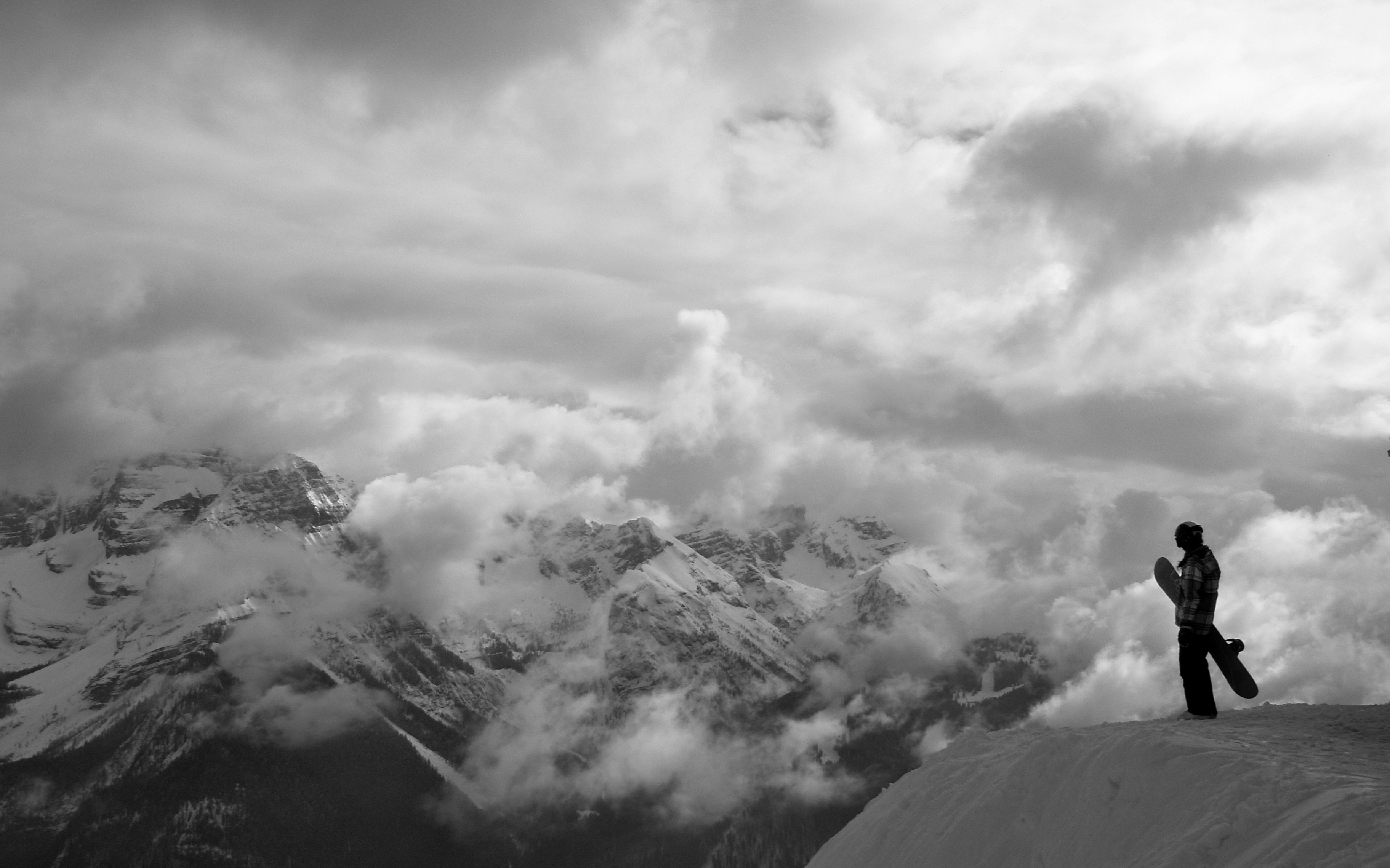 mountains, landscapes, snow, monochrome, snowboarding, greyscale - desktop wallpaper