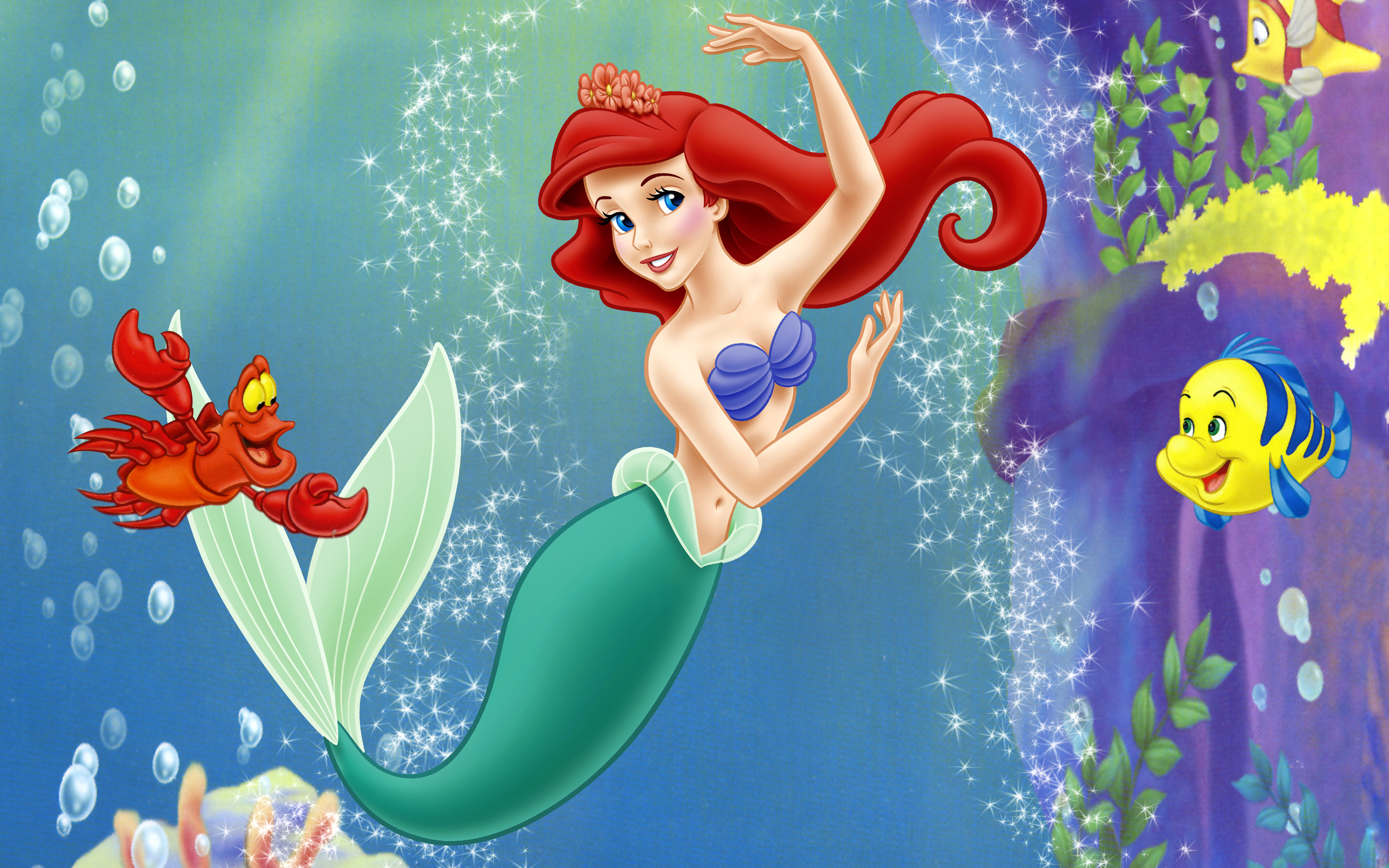 Disney Company, redheads, The Little Mermaid, mermaids, soft shading, Ariel (Mermaid), Disney Princesses, flounder - desktop wallpaper
