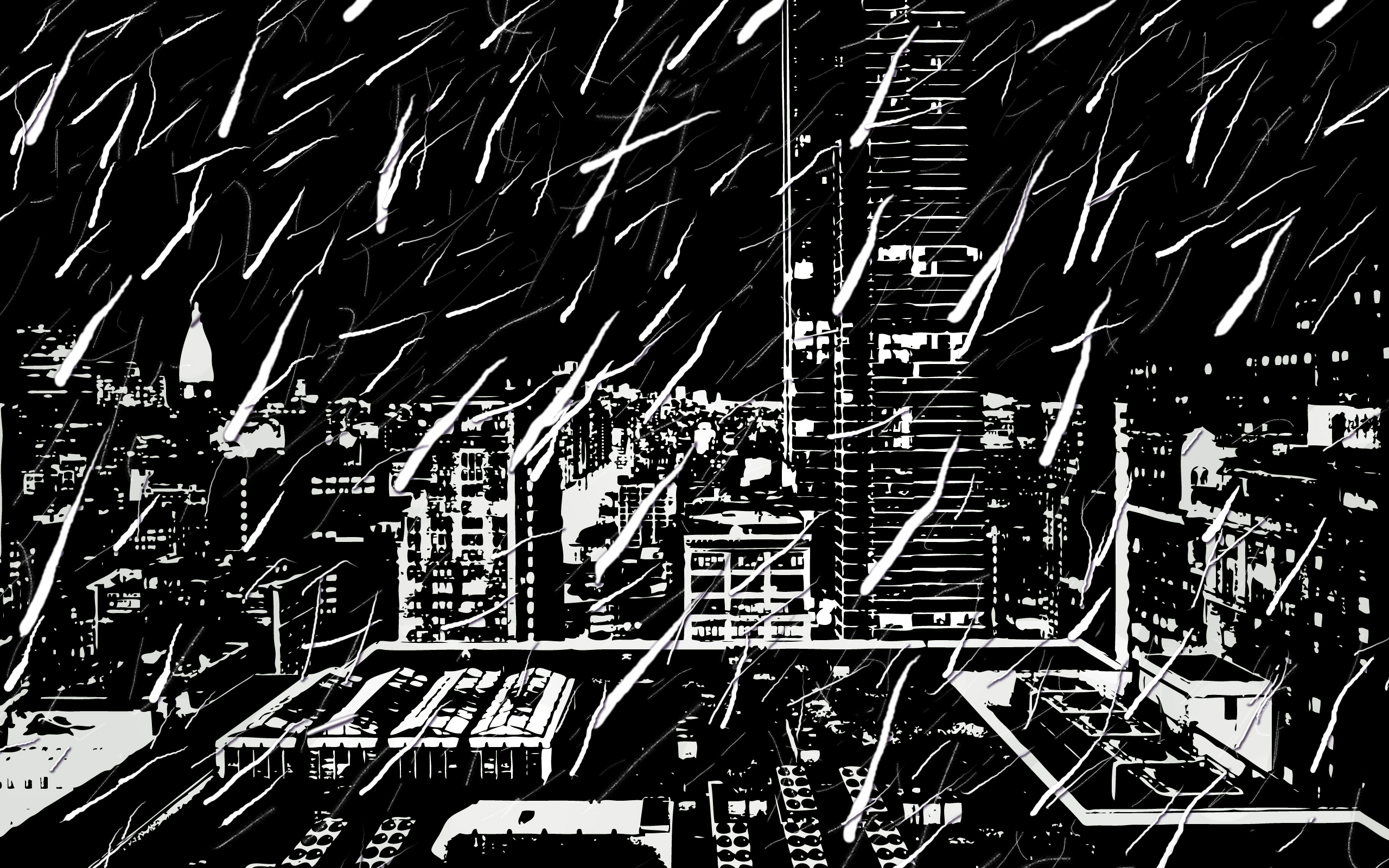 black and white, cityscapes, artwork - desktop wallpaper
