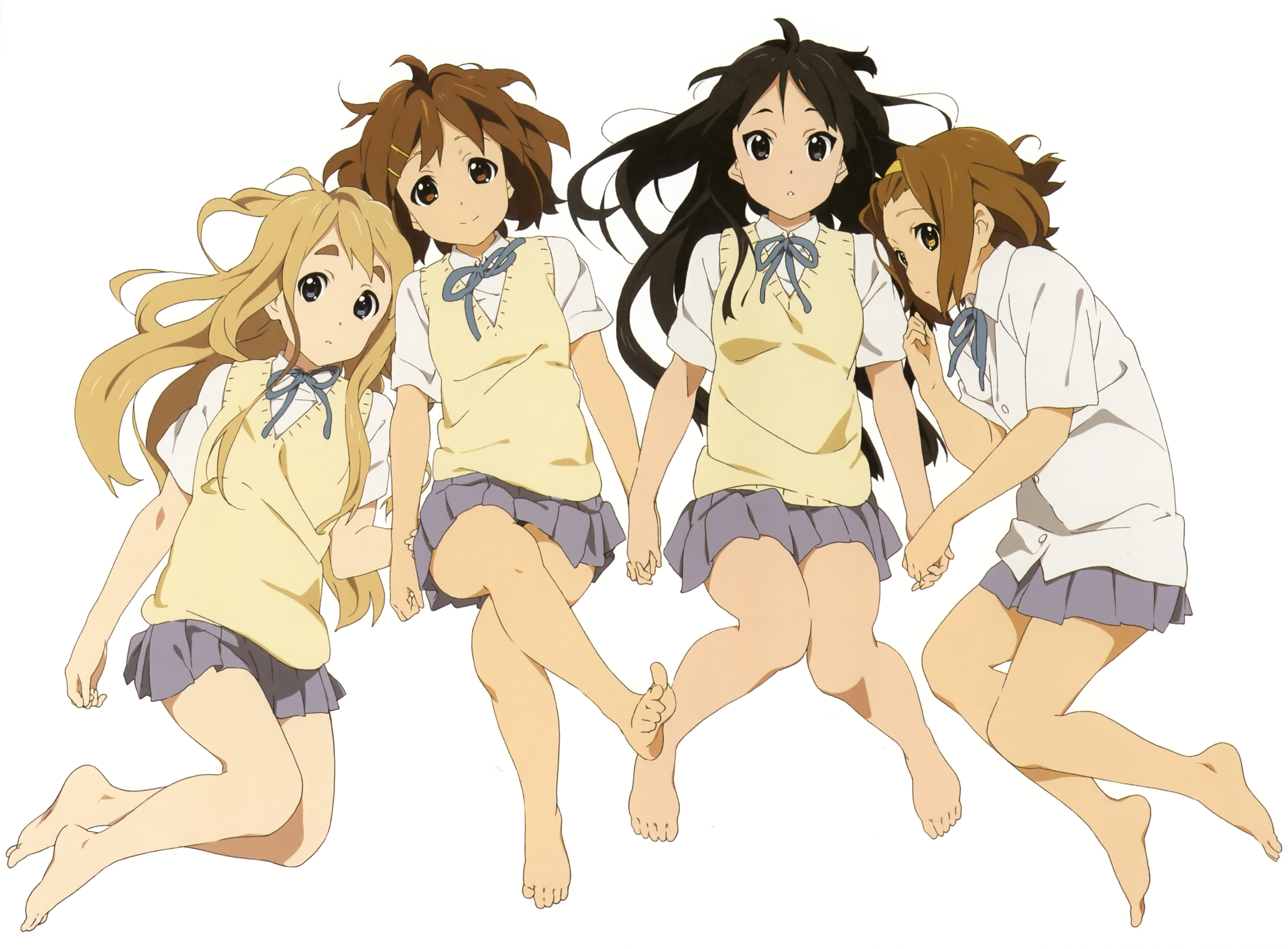 K-ON!, school uniforms, Hirasawa Yui, Akiyama Mio, Tainaka Ritsu, Kotobuki Tsumugi, simple background, white background - desktop wallpaper