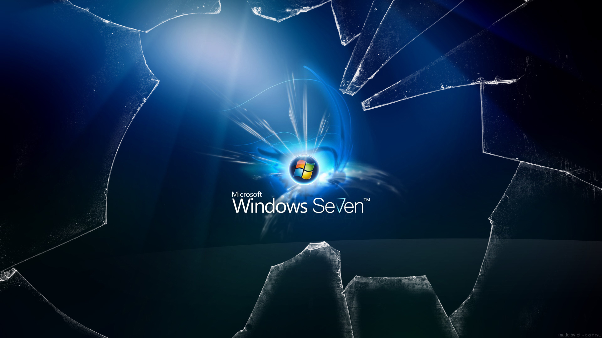 Windows 7, broken screen - desktop wallpaper
