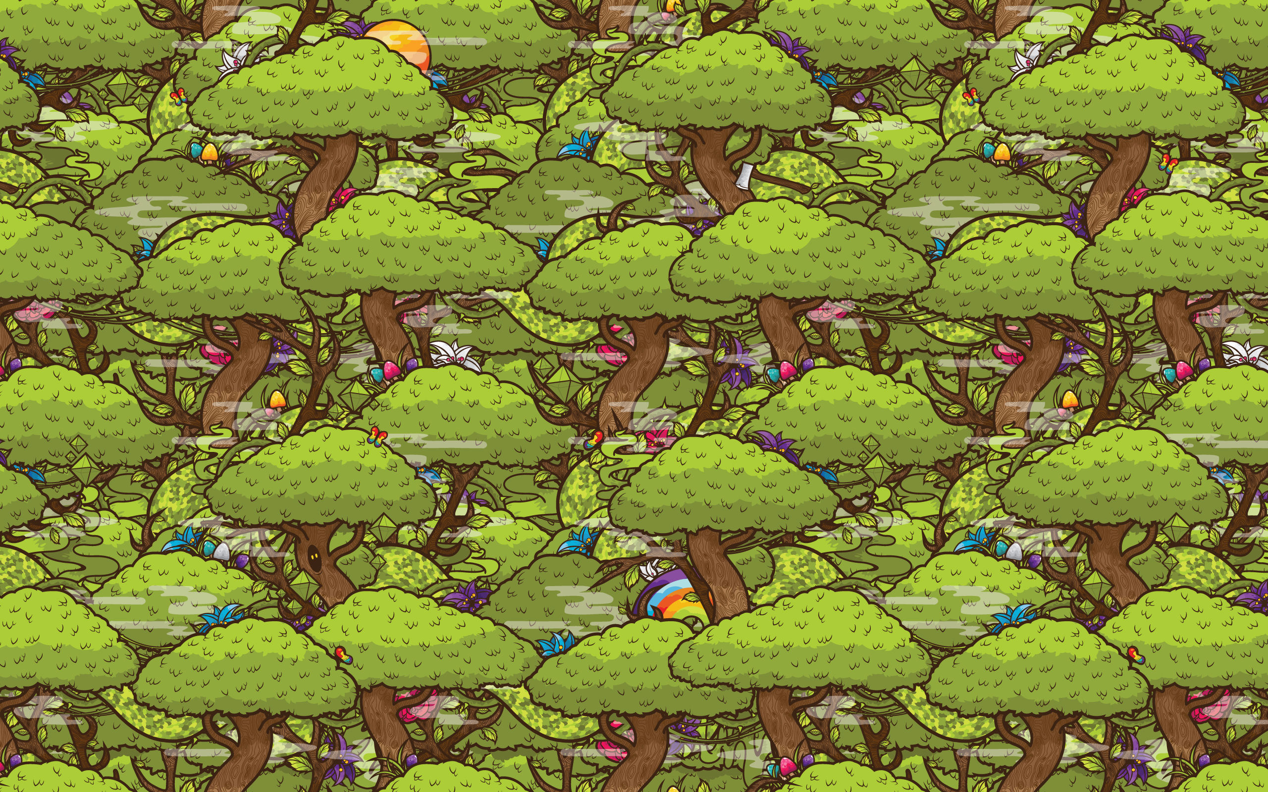 trees, flowers, mushrooms, JThree Concepts, vector art, butterflies, Jared Nickerson - desktop wallpaper