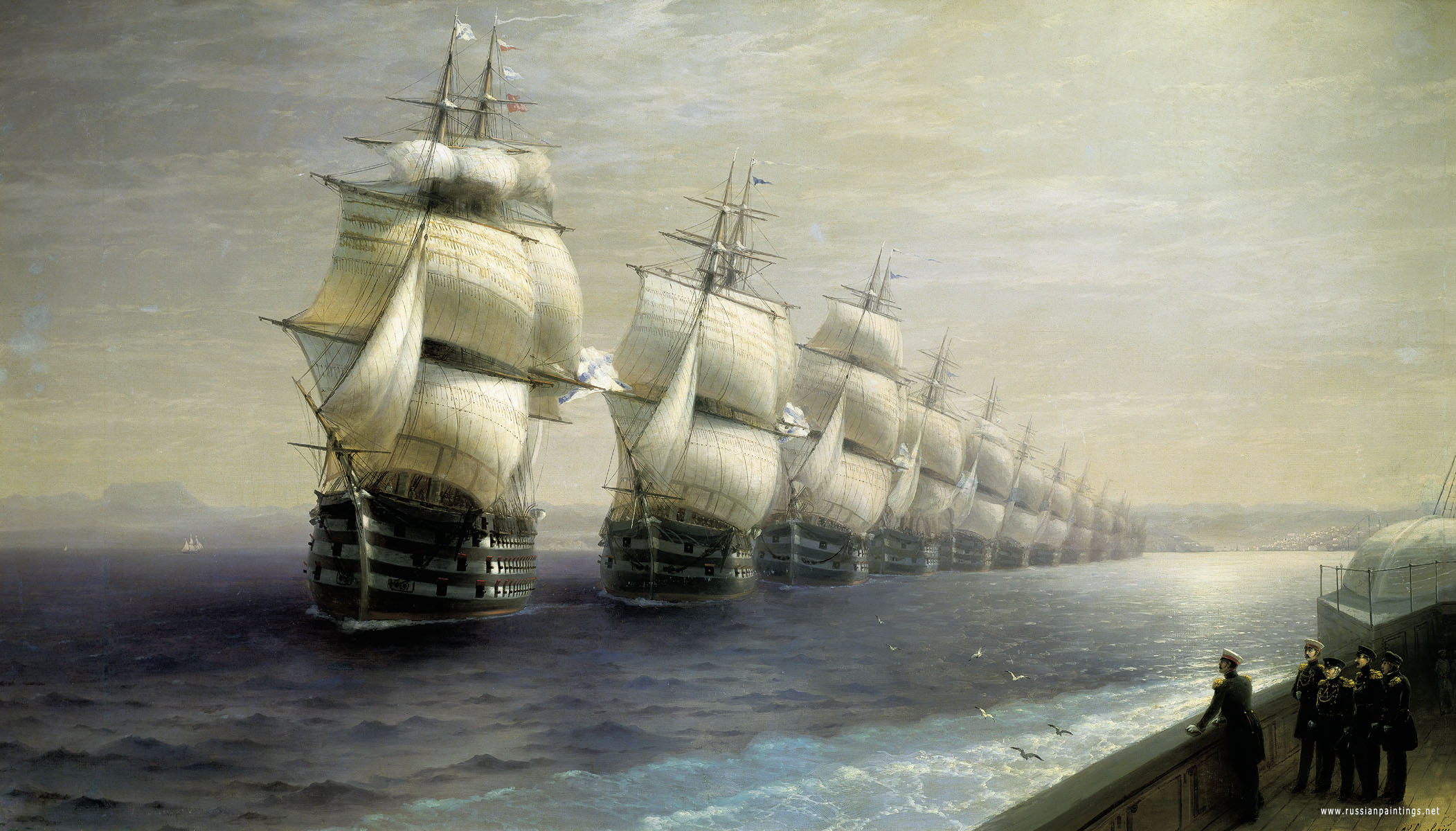water, paintings, ocean, ships, artwork, vehicles, Ivan Aivazovsky, sea - desktop wallpaper