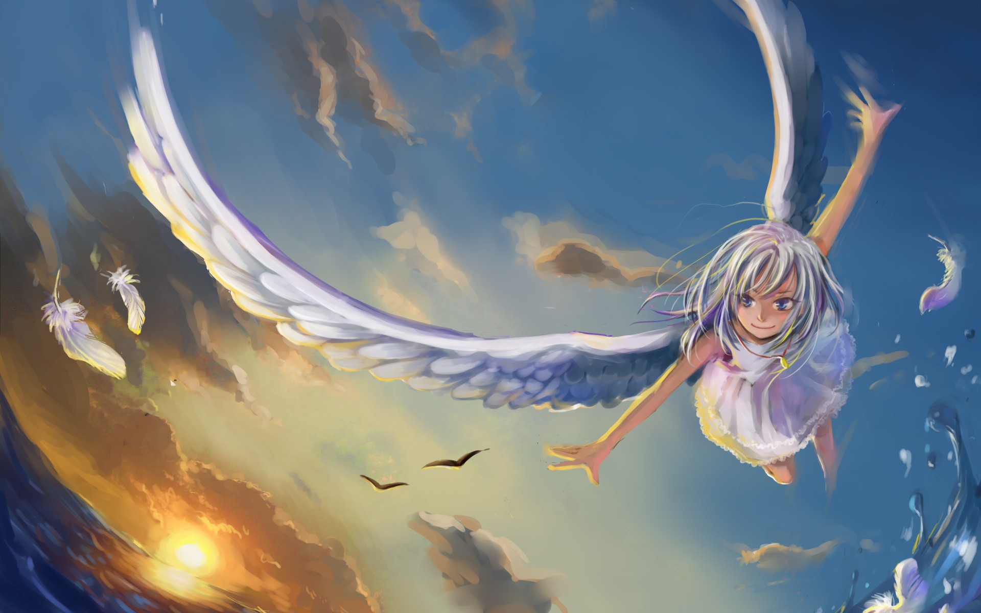 wings, flying, anime, anime girls - desktop wallpaper
