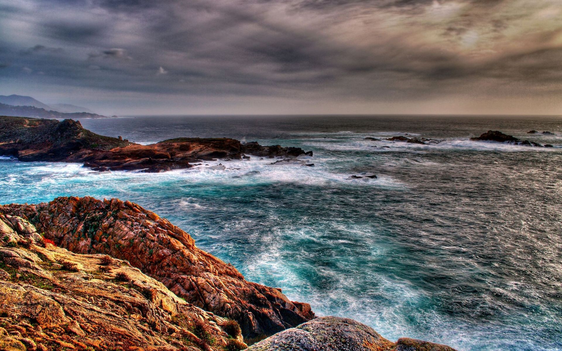 water, ocean, coast, waves, stones, HDR photography, sea, beaches - desktop wallpaper