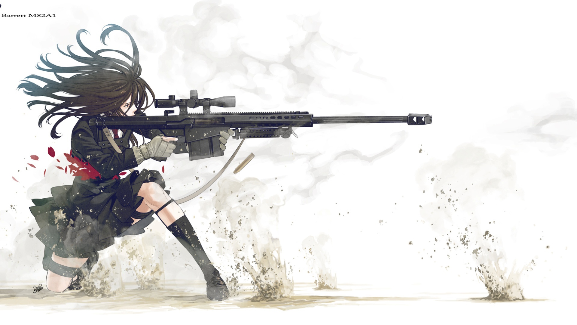 rifles, guns, school uniforms, sniper rifles, Barret, sniper, M82A1, simple background, anime girls, Kozaki Yusuke, original characters - desktop wallpaper