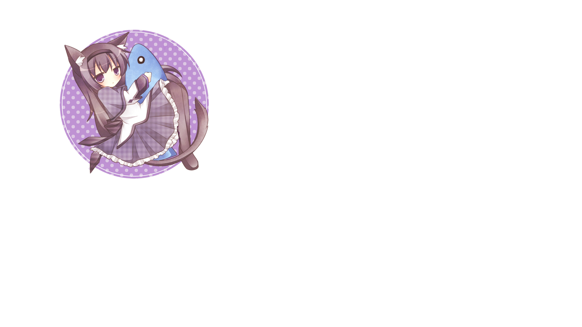 fish, nekomimi, animal ears, cat ears, Mahou Shoujo Madoka Magica, anime, Akemi Homura, purple eyes, cat tail, simple background, anime girls - desktop wallpaper