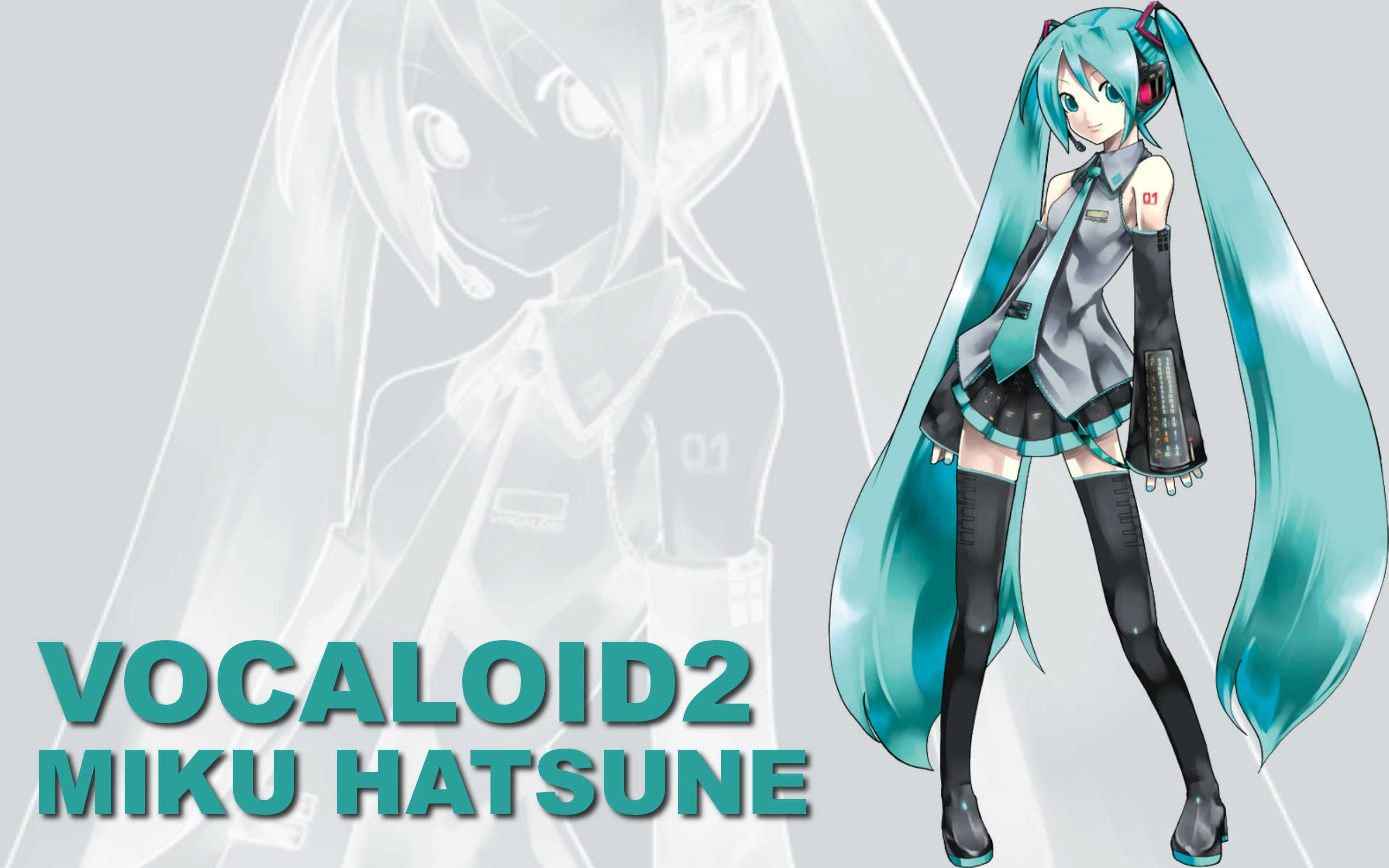 Vocaloid, Hatsune Miku, thigh highs, twintails, detached sleeves - desktop wallpaper