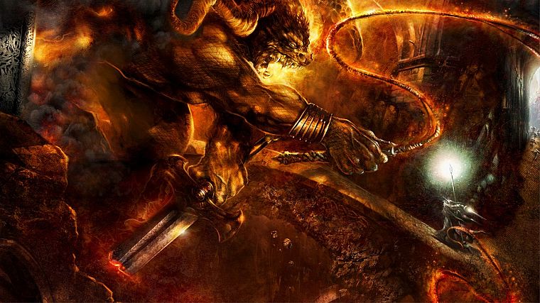 Balrog, Gandalf, The Lord of the Rings, artwork, The Mines of Moria, The Fellowship of the Ring - desktop wallpaper