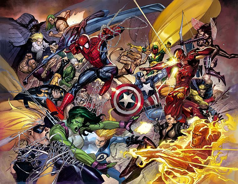 Iron Man, Spider-Man, Captain America, Fantastic Four, Black Widow, She-Hulk, Marvel Comics, Mr. Fantastic - desktop wallpaper